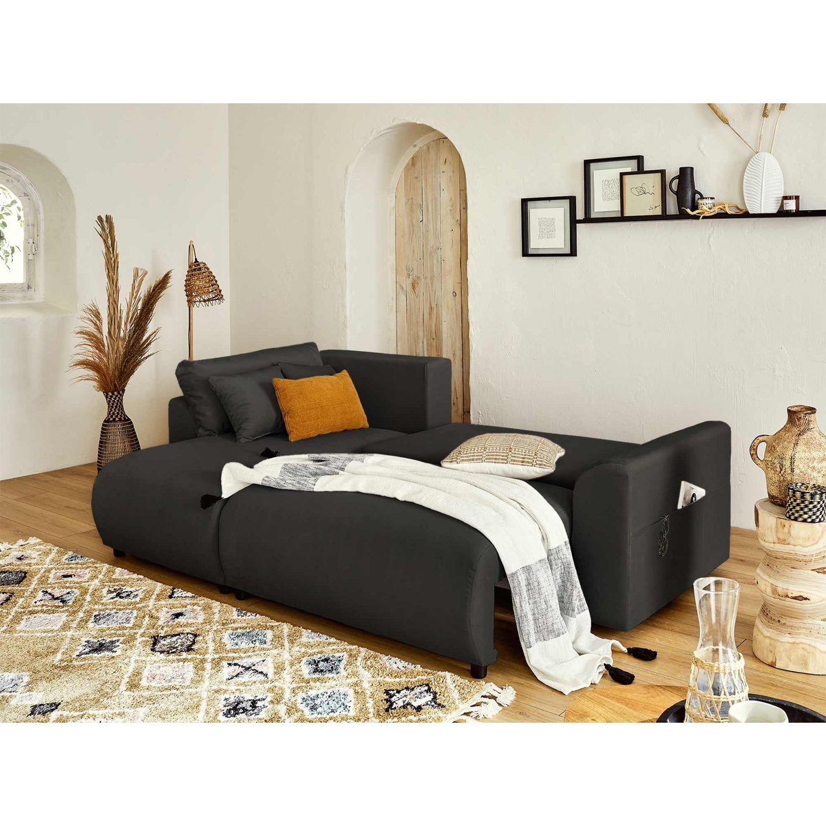 LISA DESIGN Camelia - canapé d'angle réversible - 4 places - convertible avec coffre et poches - en velours