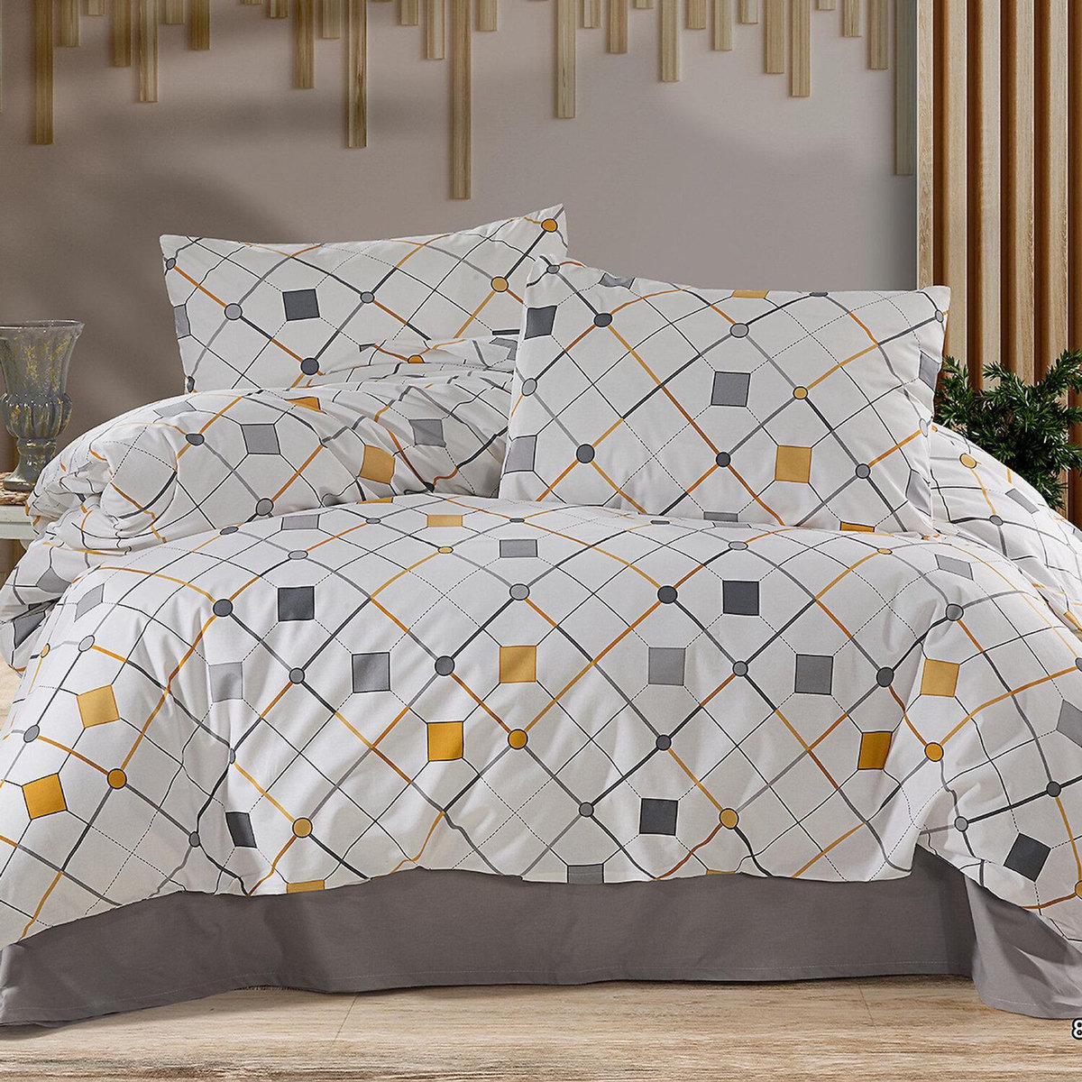 Home collection Parure housse de couette 100% coton 57 fils imprimé Angula