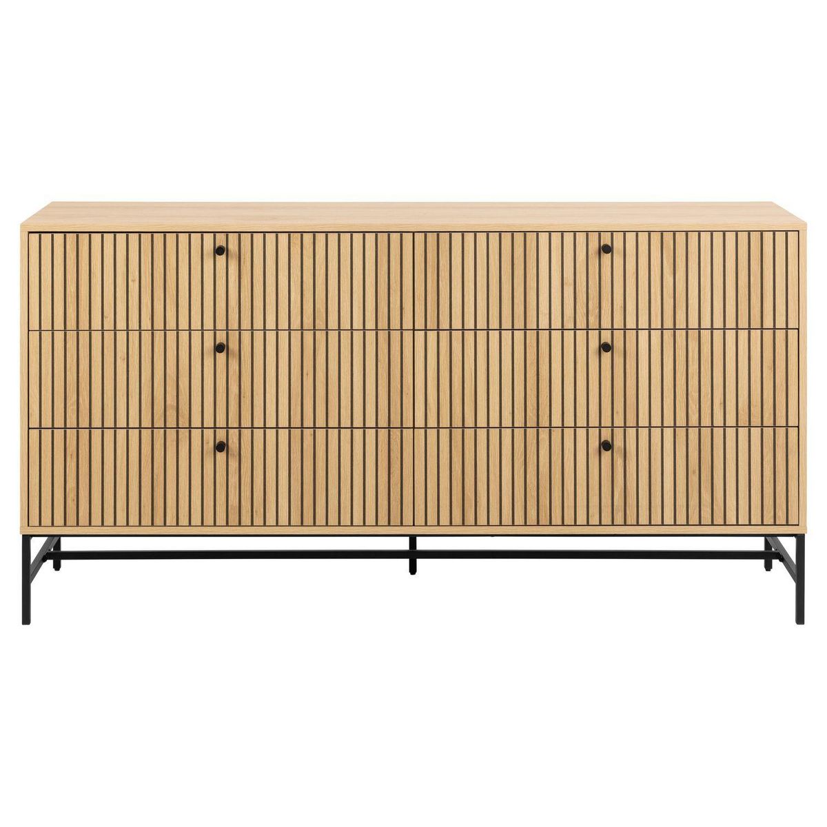 TOILINUX Commode rectangulaire 6 tiroirs effet tasseaux BAÏKAL - Beige