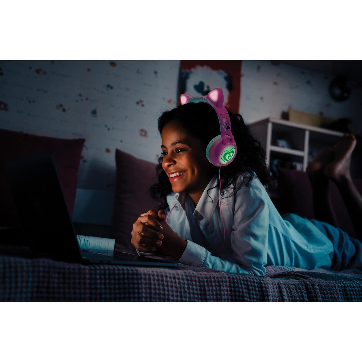 Lexibook Casque Barbie sans fil rechargeable lumineux avec oreilles de chat