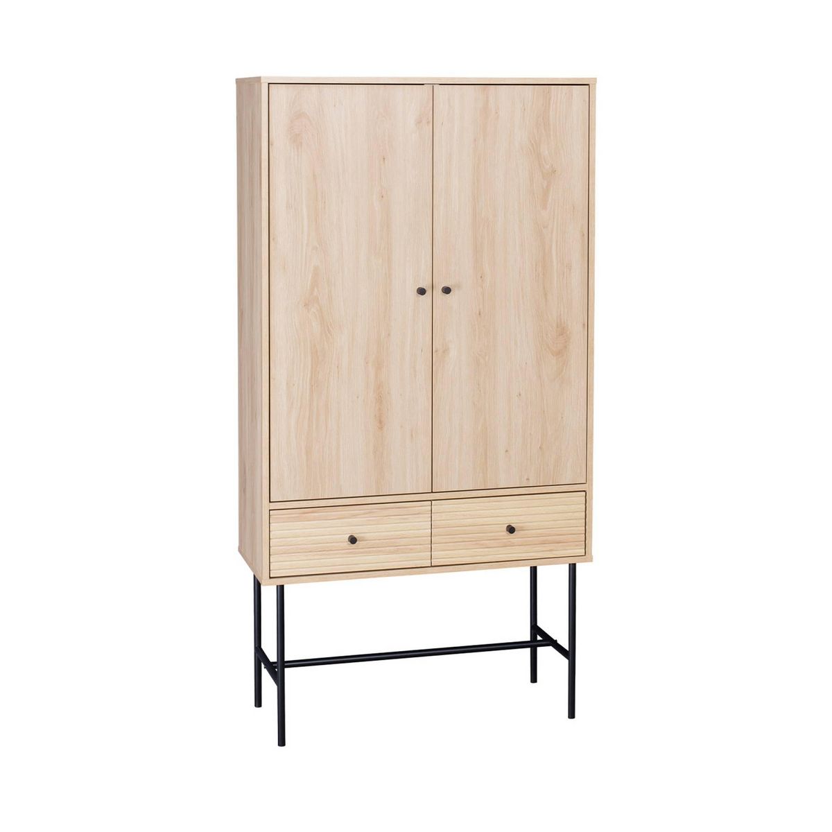 SWEEEK Armoire dressing effet bois rainuré 2 portes. 2 tiroirs. 3 étagères. buffet haut. vaisselier