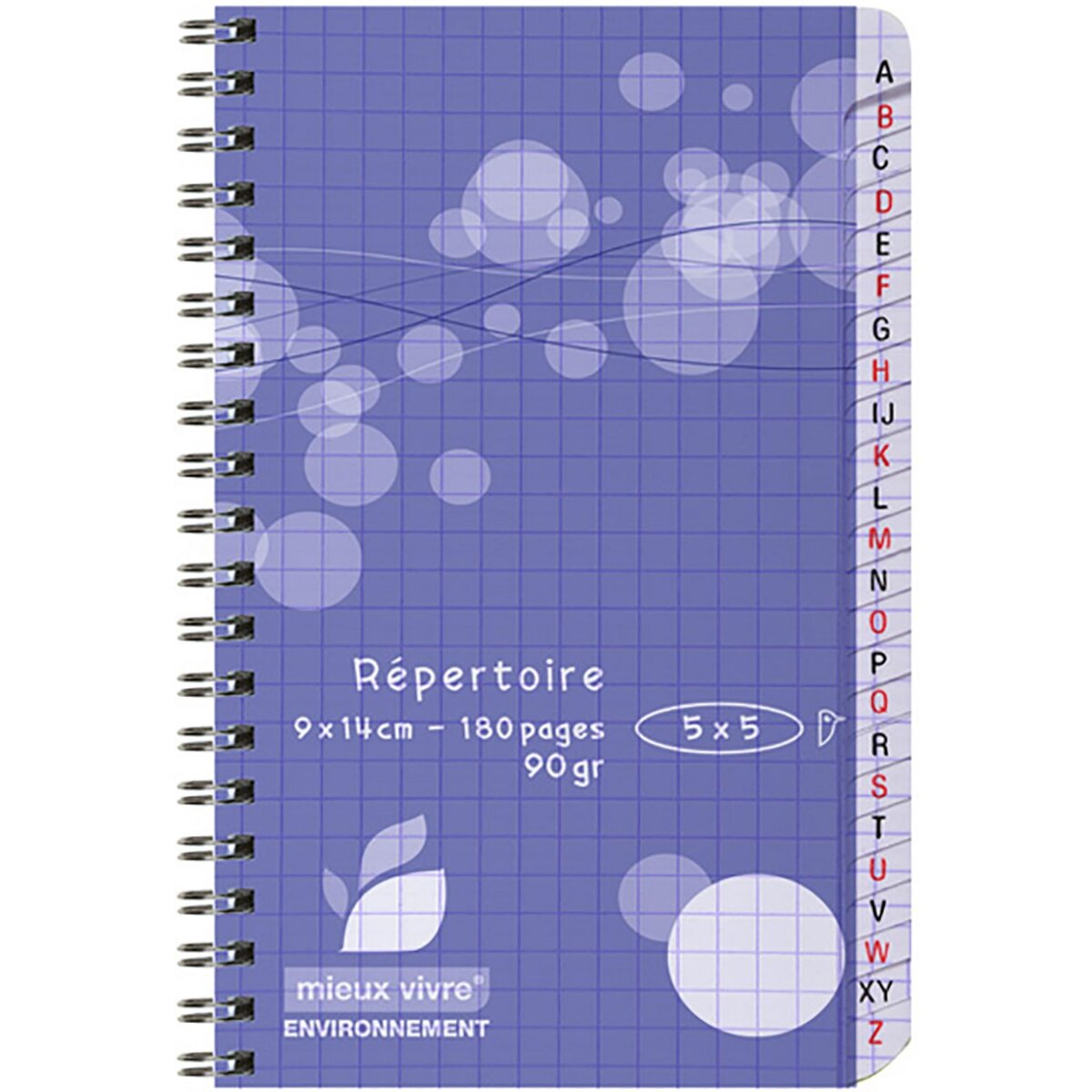 AUCHAN Répertoire à spirale 9x14cm - 180 pages - Petits carreaux 5x5 - violet