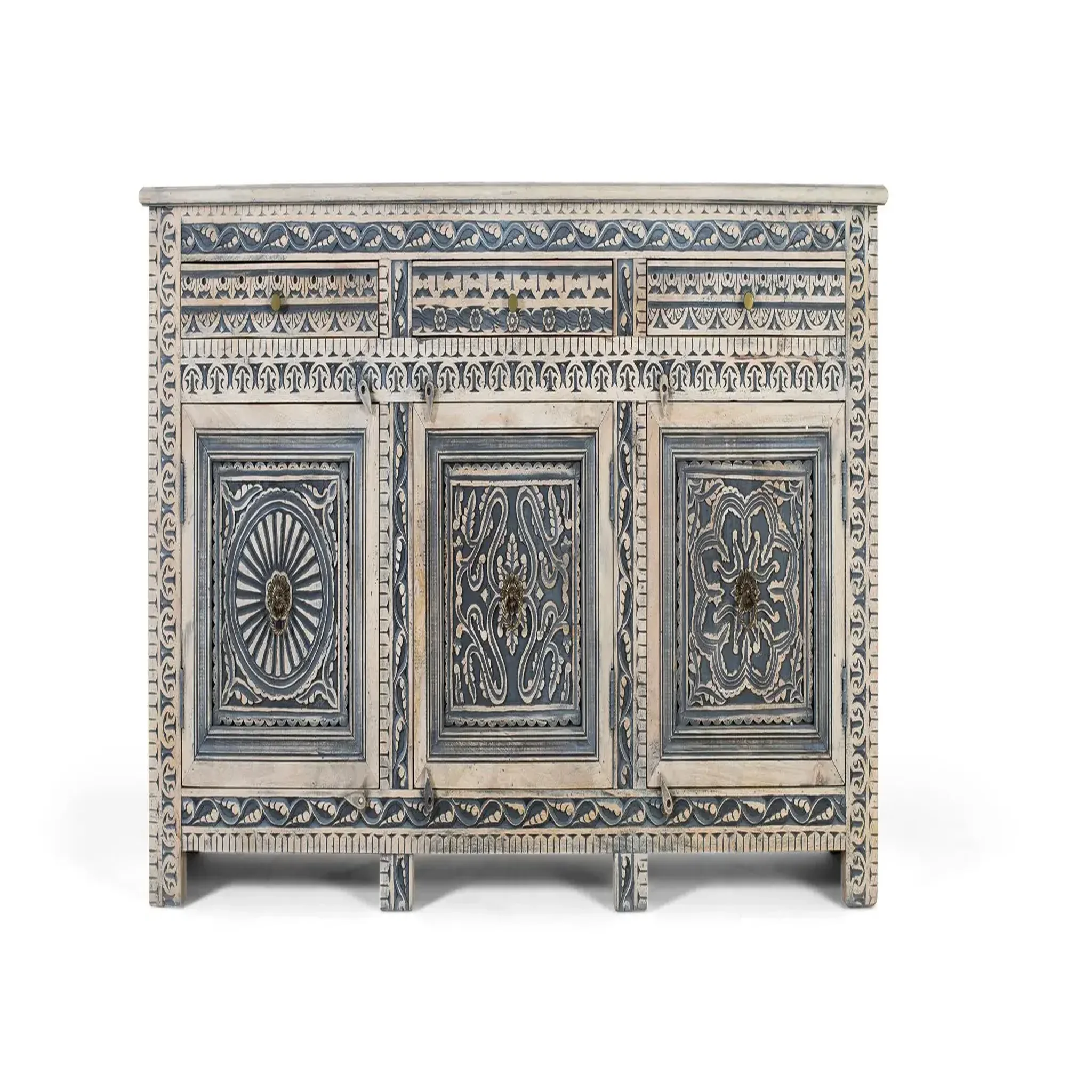GINER Y COLOMER SL Buffet en bois de manguier 190cm style ethnique colonial sculpté