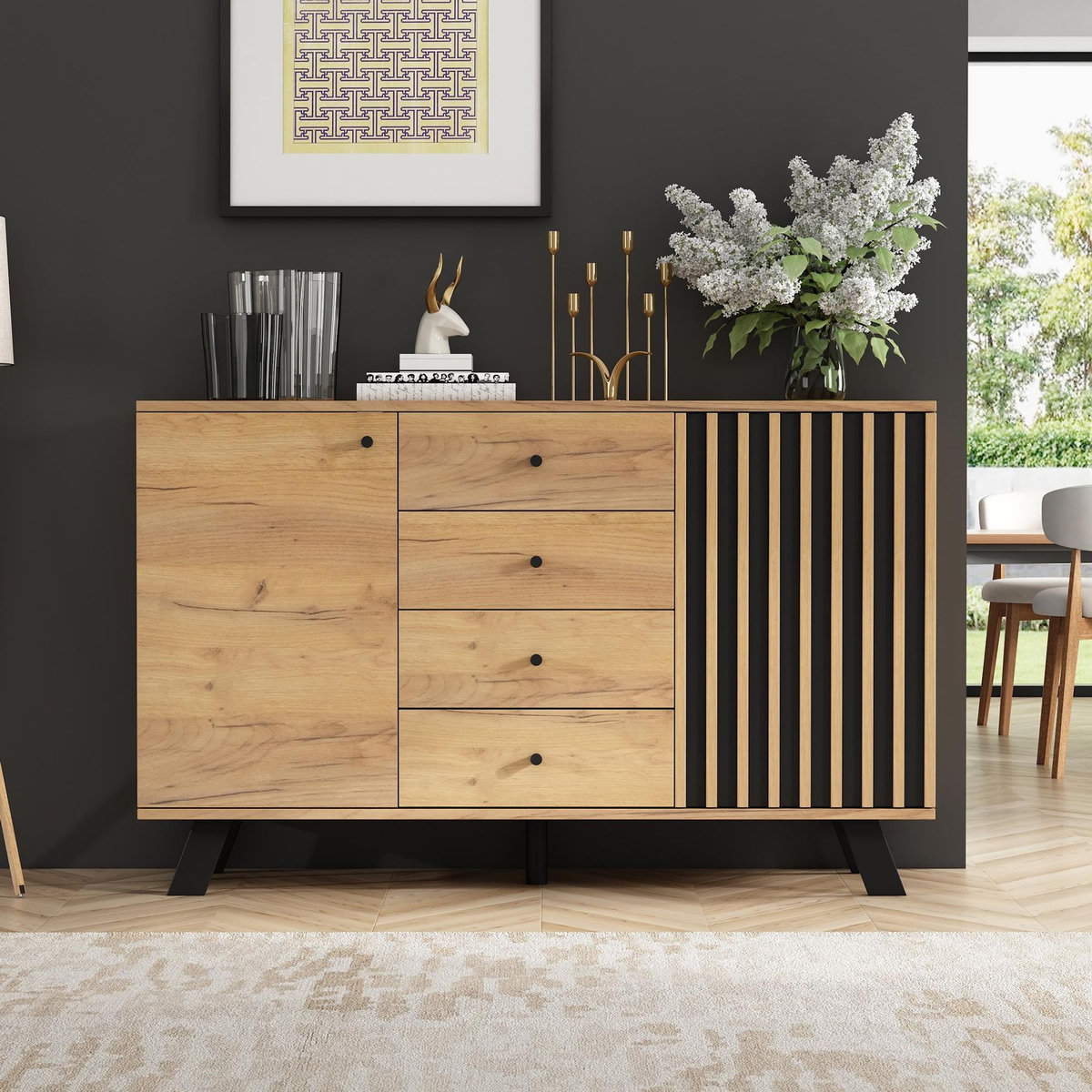 MERAX Buffet 2 porte(s) 4 tiroir(s) - 120 cm naturel mdf