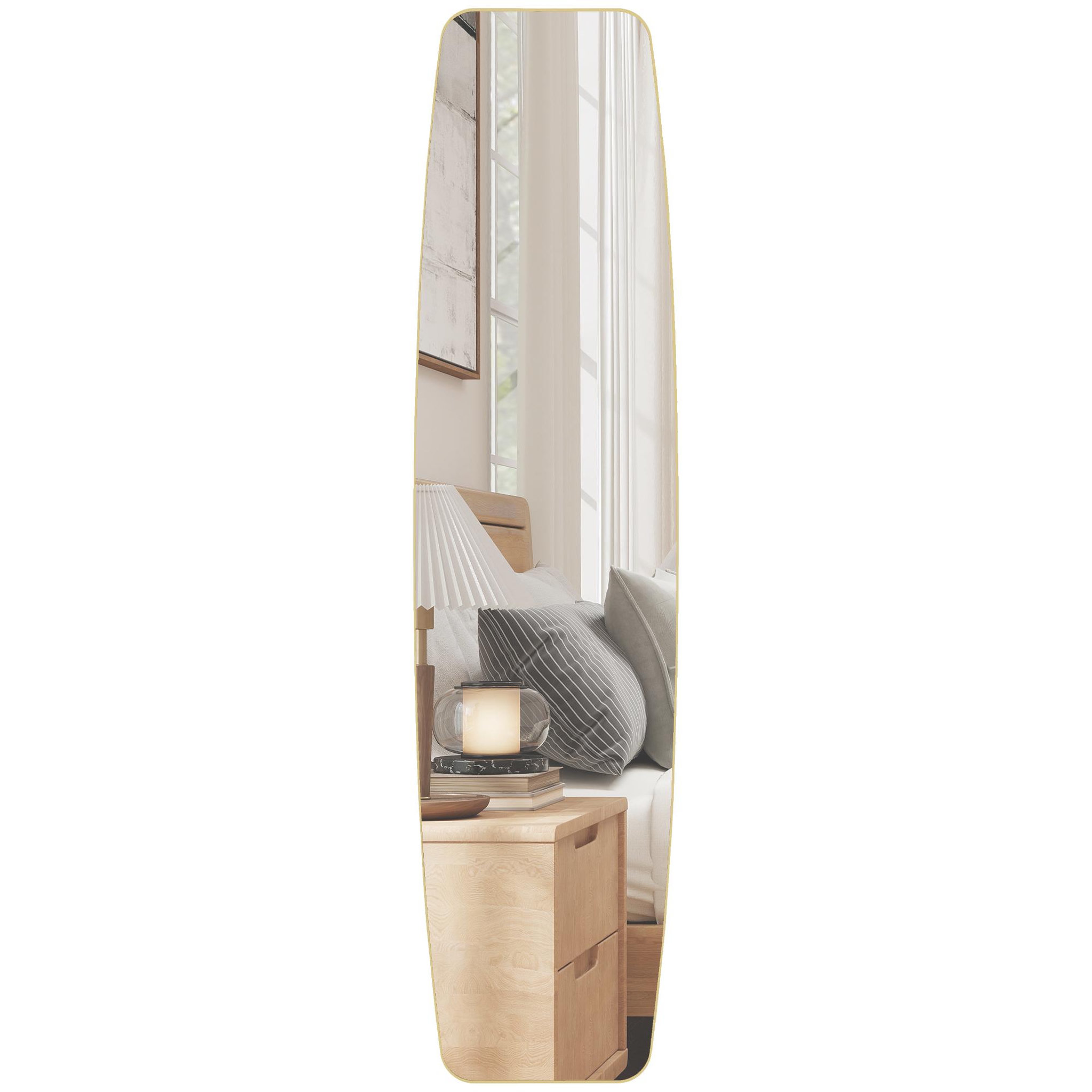 HOMCOM Grand miroir mural ovale design pleine longueur L.40 x H.160 cm cadre métal doré