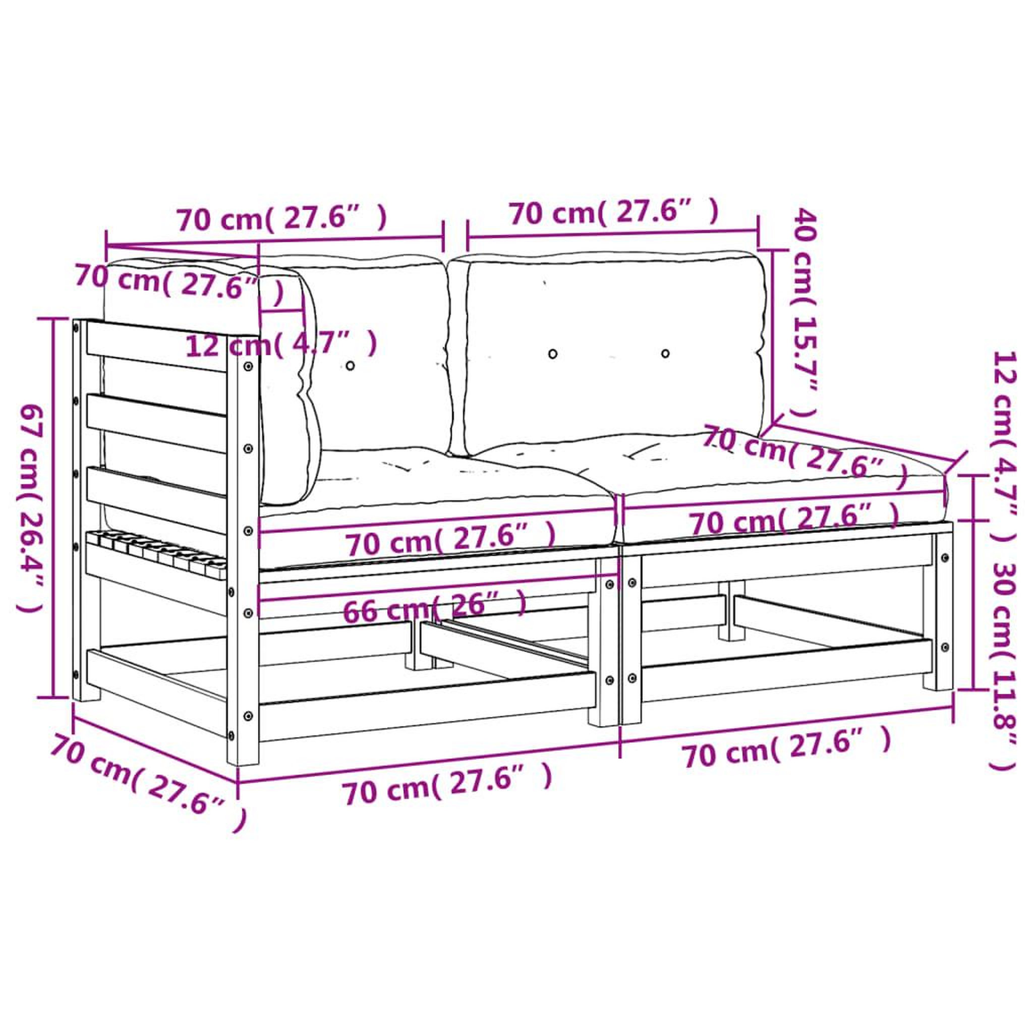 Voir la diapositive 6 : VIDAXL Canape de jardin avec coussins 2 places bois de pin massif