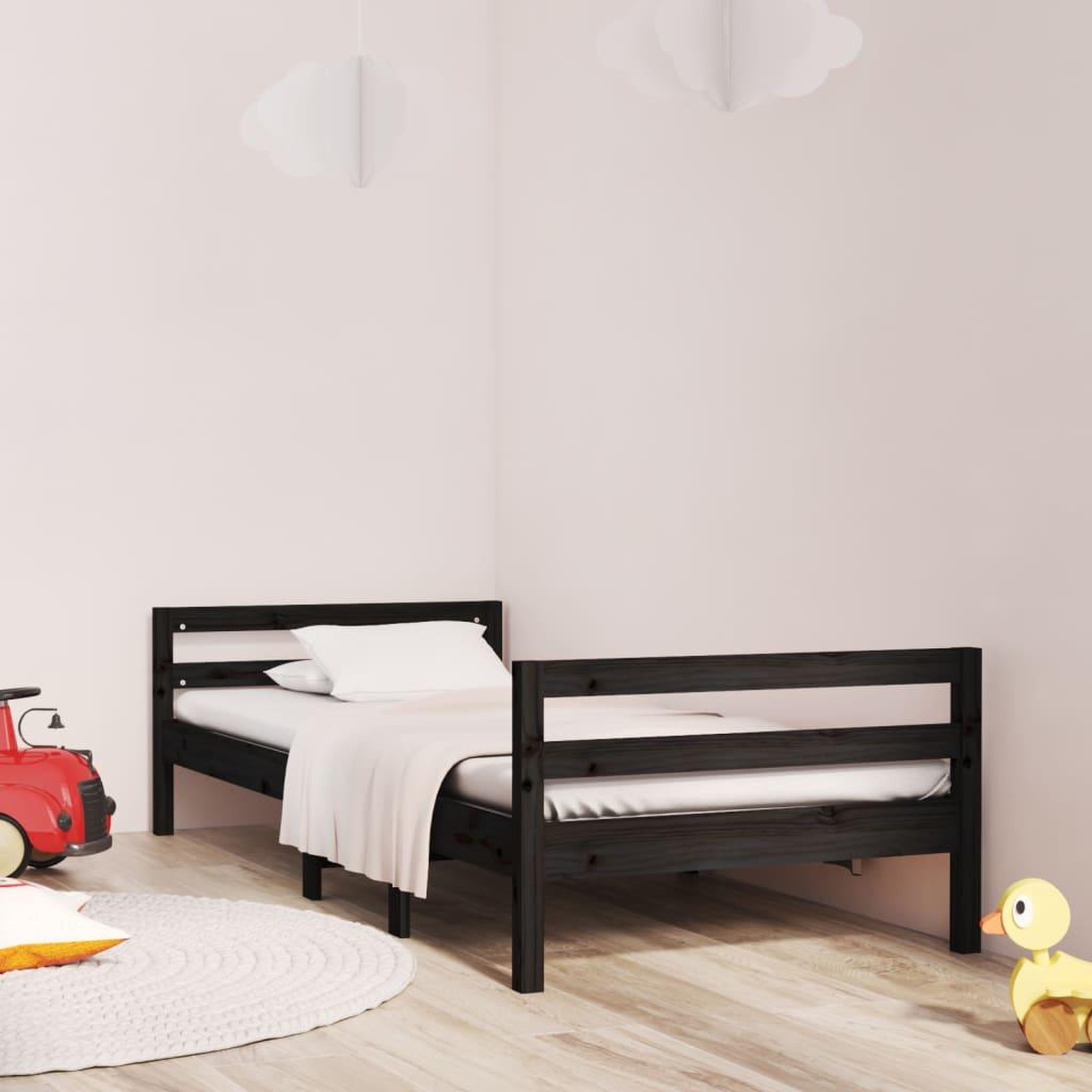 Voir la diapositive 1 : VIDAXL Cadre de lit sans matelas noir 90x200 cm bois de pin massif