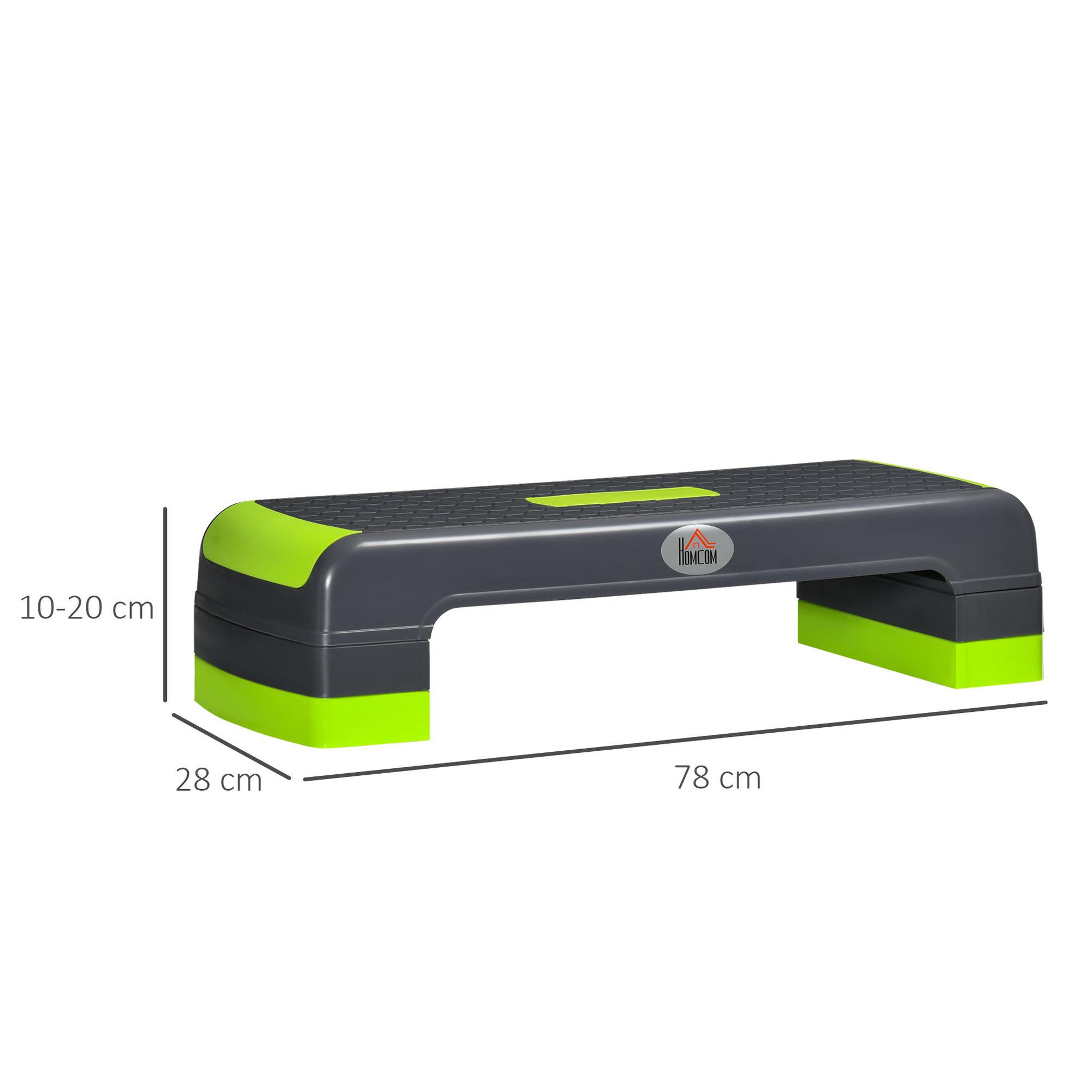 Voir la diapositive 3 : HOMCOM Stepper fitness aerobic hauteur reglable surface antiderapante dim. 78l x 28l x 10/15/20h cm pp noir vert