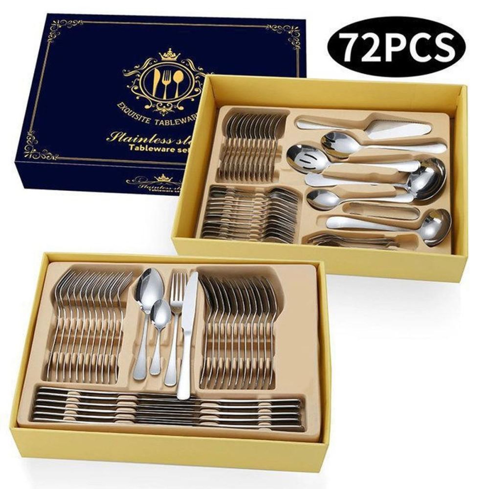 Coffret de couverts inox brossé 72 pièces pour 12 personnes