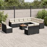 VIDAXL Salon de jardin avec coussins 13 pcs noir resine tressee