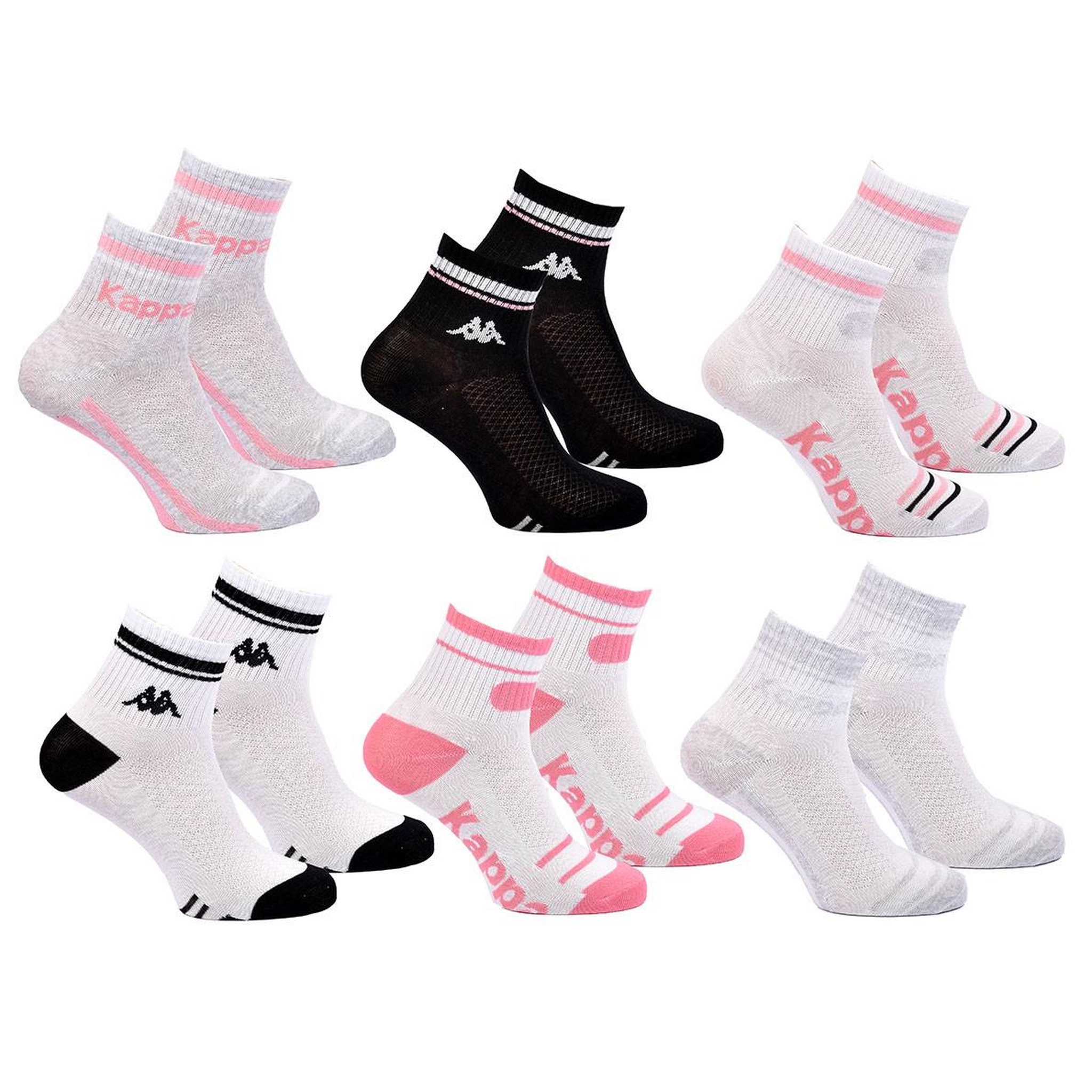 KAPPA Pack de Chaussettes Femme Quarter KAPPA (Lot de 6). Coloris disponibles : Bicolore, Multicolore, Gris, Blanc, Noir