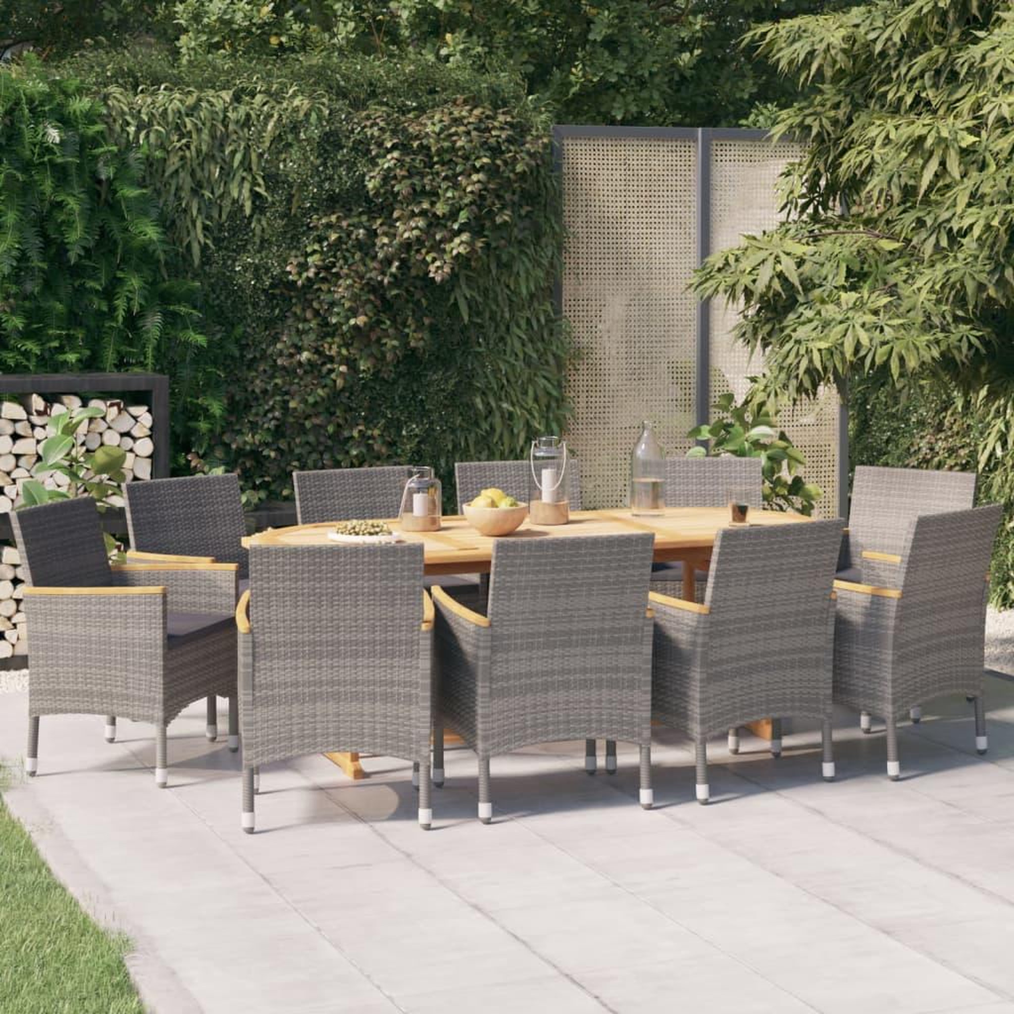 VIDAXL Ensemble a manger de jardin 11 pcs avec coussins Gris
