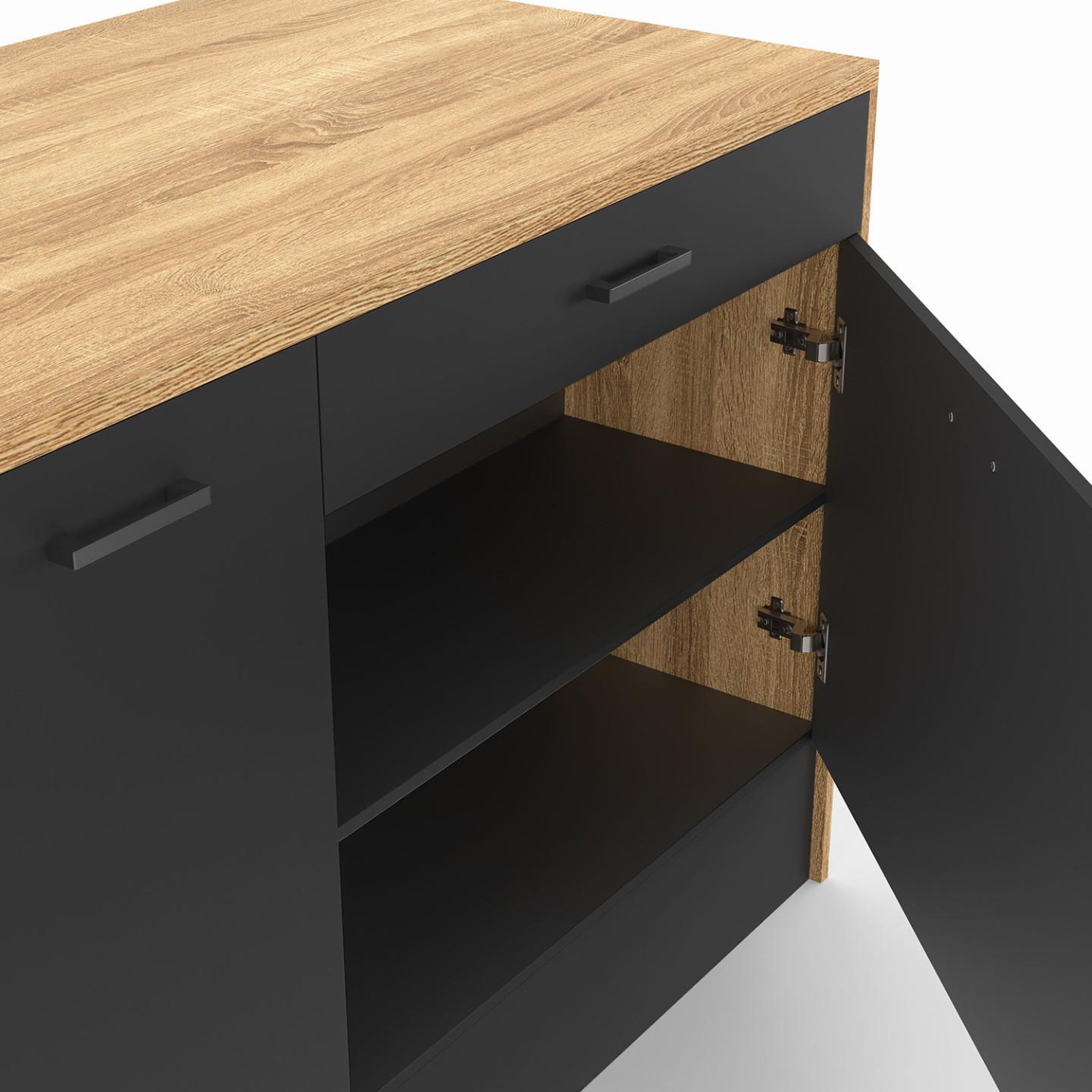 Voir la diapositive 6 : ID MARKET Ilot central lio 120 cm maxi capacité de rangement bois et noir