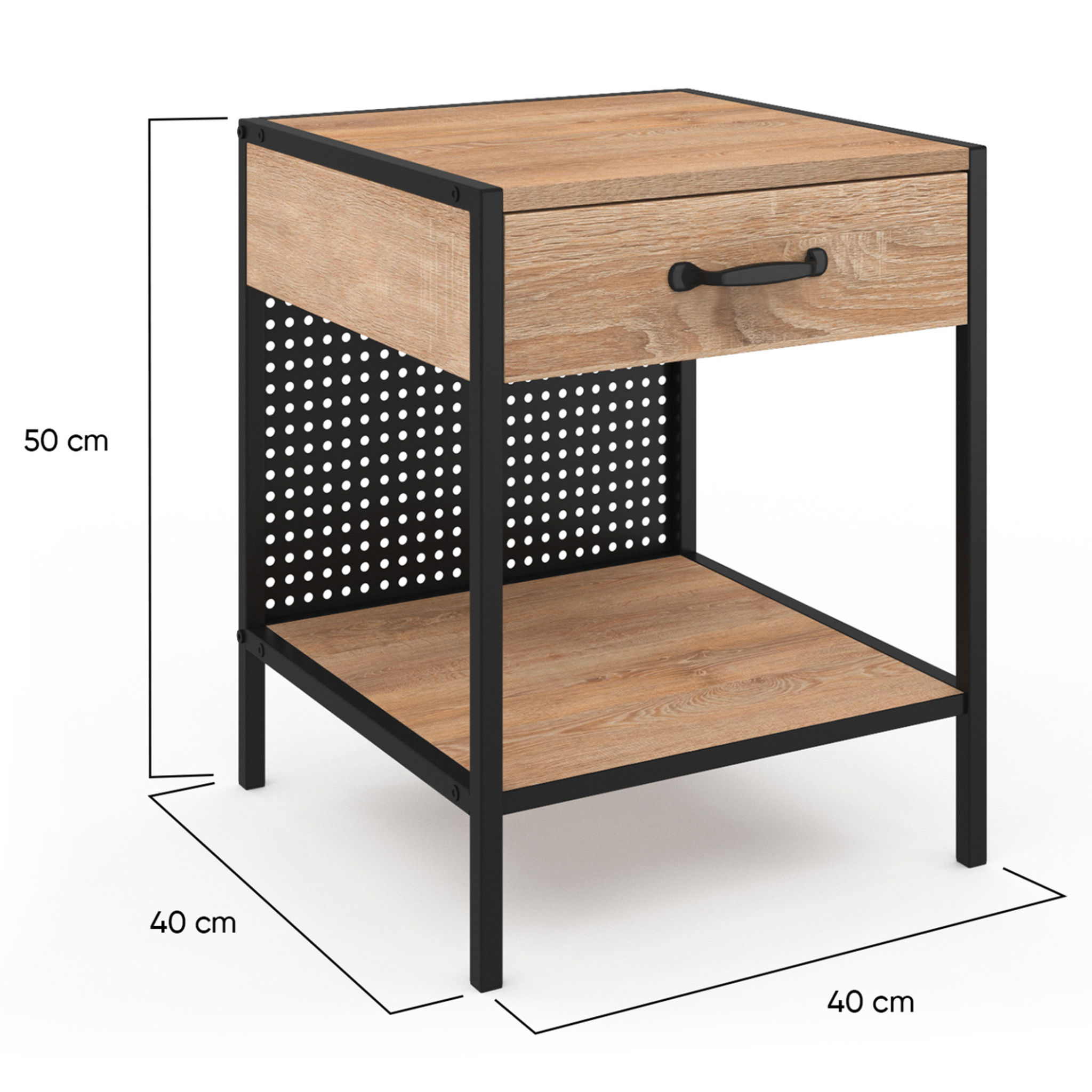 Voir la diapositive 5 : ID MARKET Lot de 2 tables de chevet preston 1 tiroir avec tablette acier perforé design industriel
