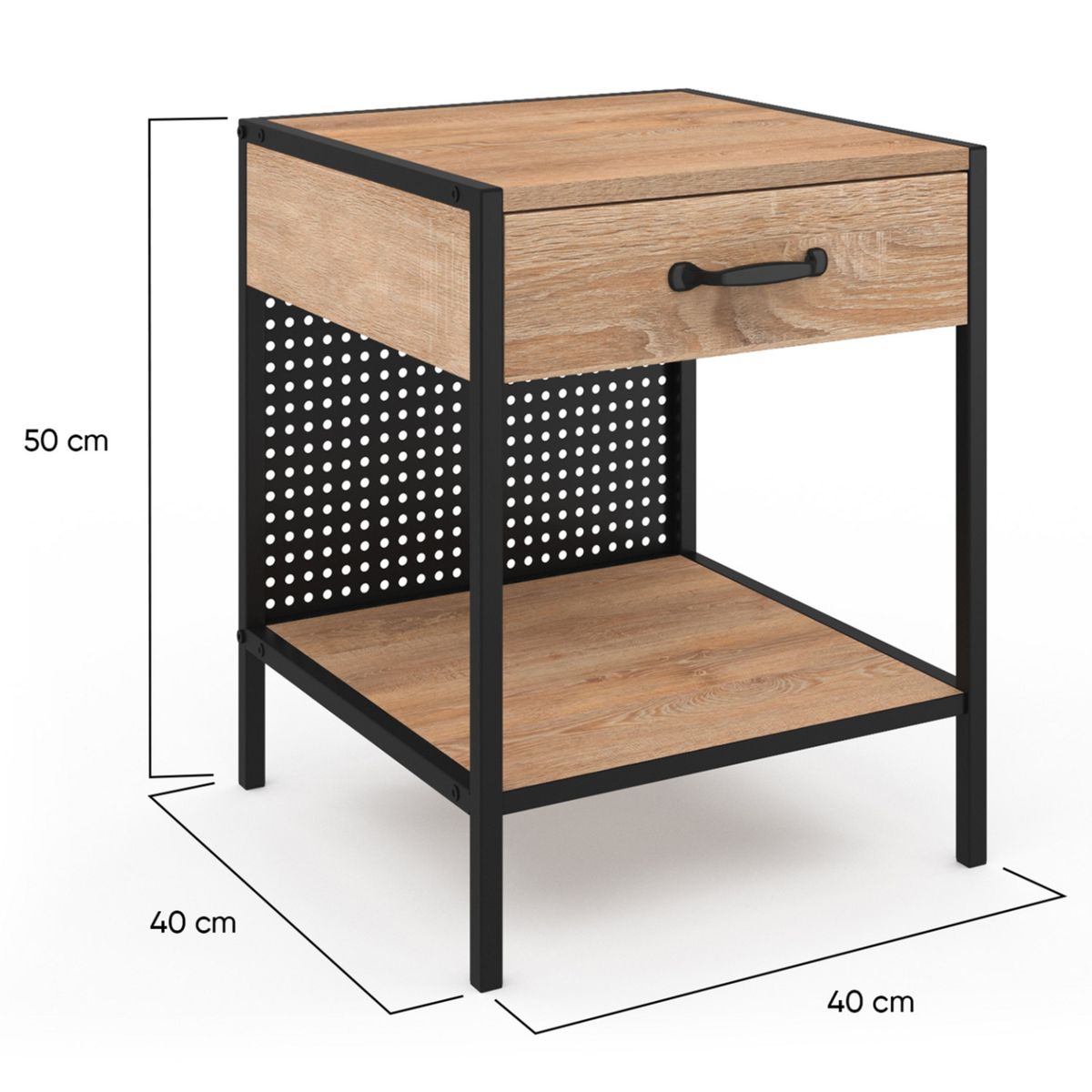 ID MARKET Lot de 2 tables de chevet PRESTON 1 tiroir avec tablette acier perforé design industriel