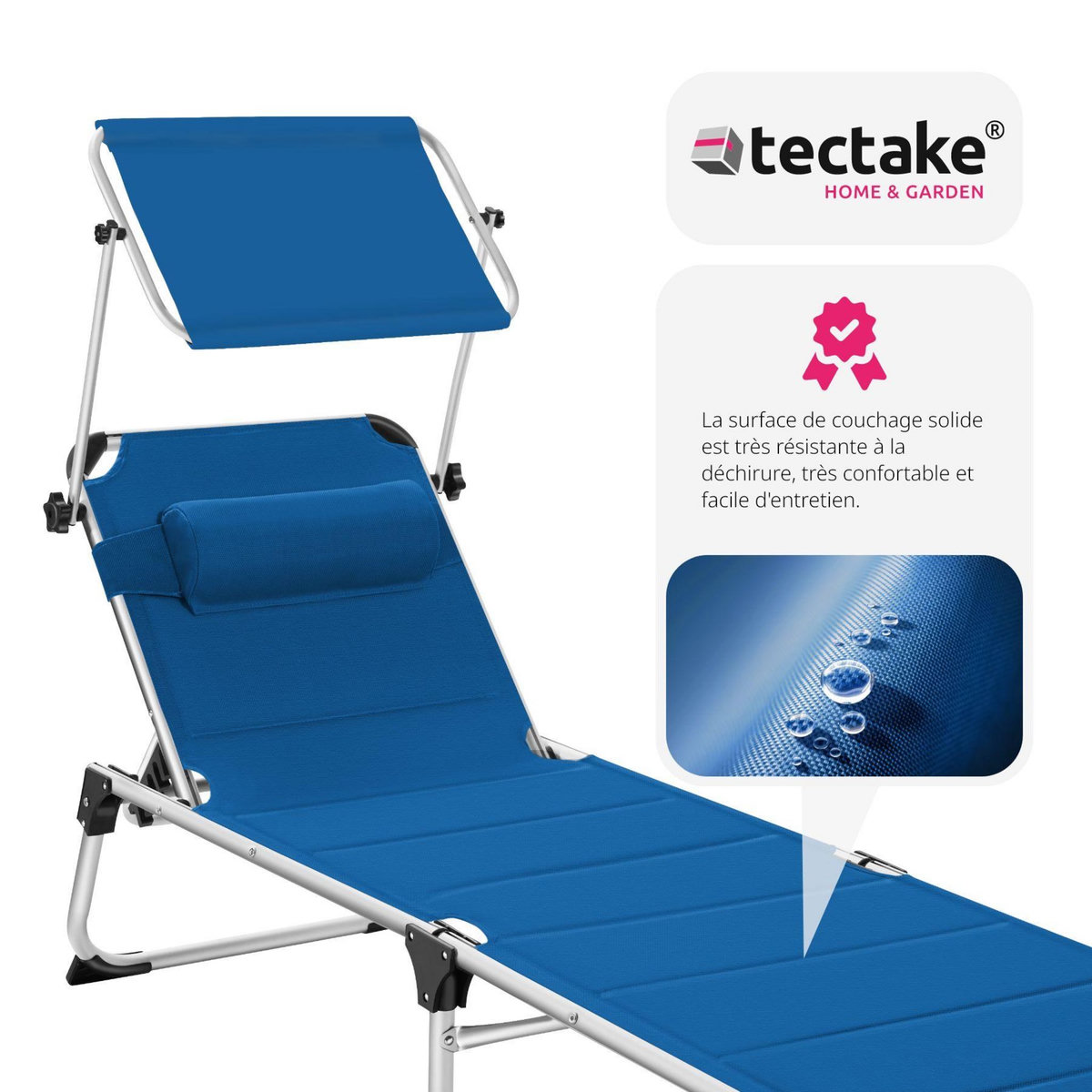 tectake Bain de soleil Transat Chaise longue Rembourrage épais, Pliable