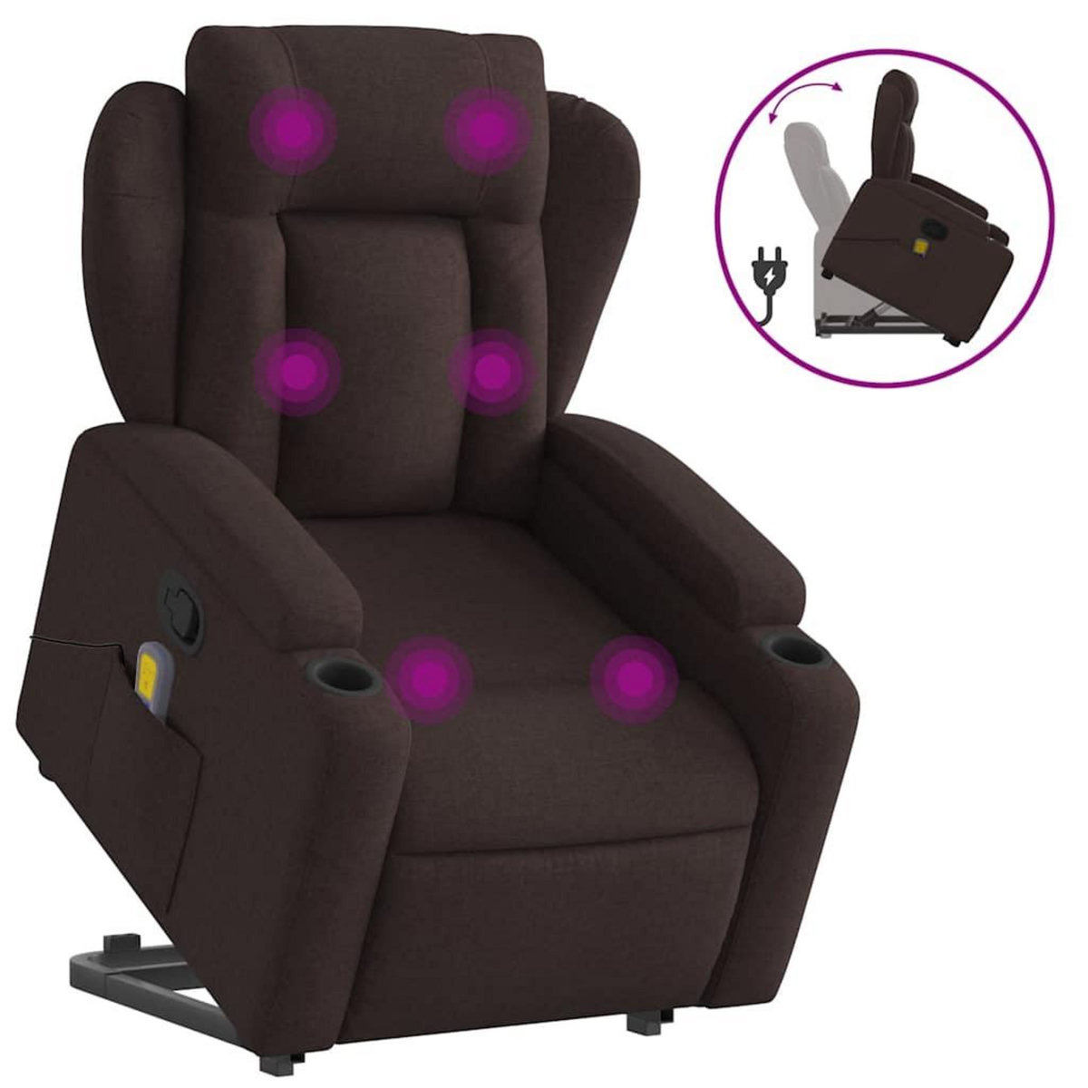 VIDAXL Fauteuil inclinable de massage Marron fonce Tissu