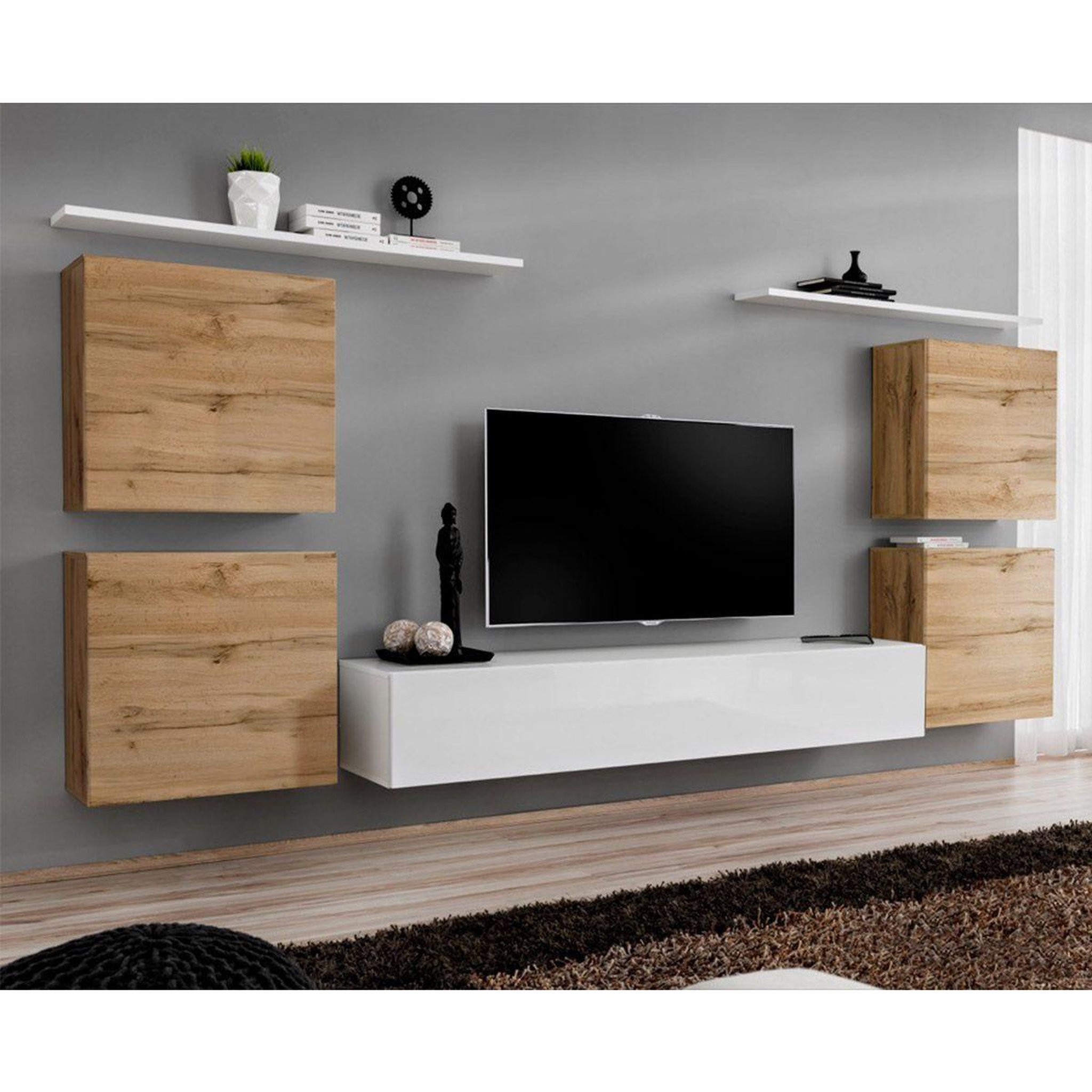 Paris Prix Meuble tv mural design  switch iv  320cm naturel & blanc