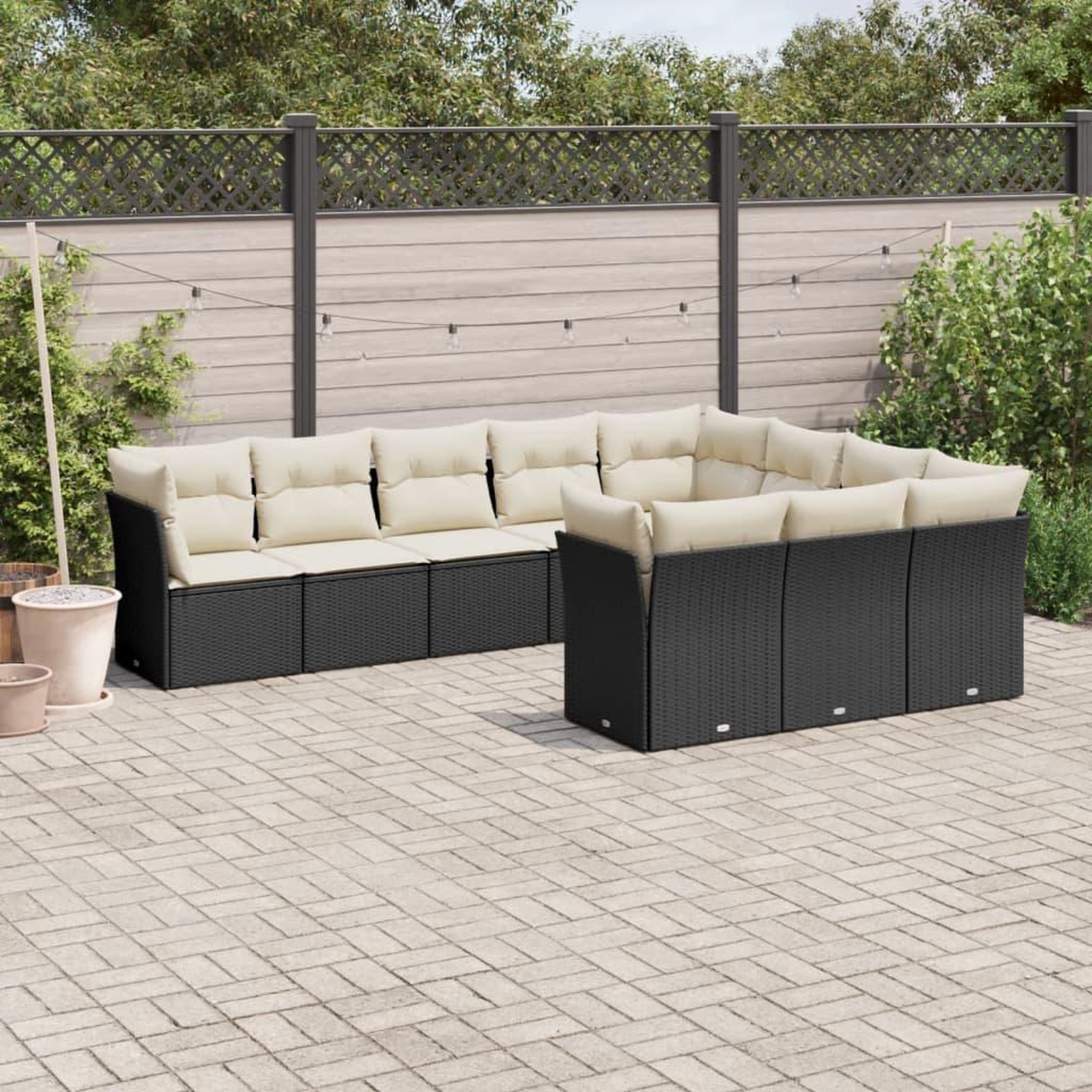 VIDAXL Salon de jardin 10 pcs avec coussins noir resine tressee