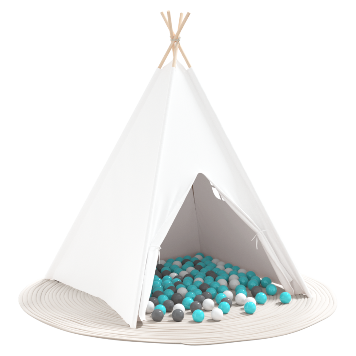 VIDAXL Tente Teepee pour enfants avec sac couleur pêche et balles de jeu en blanc