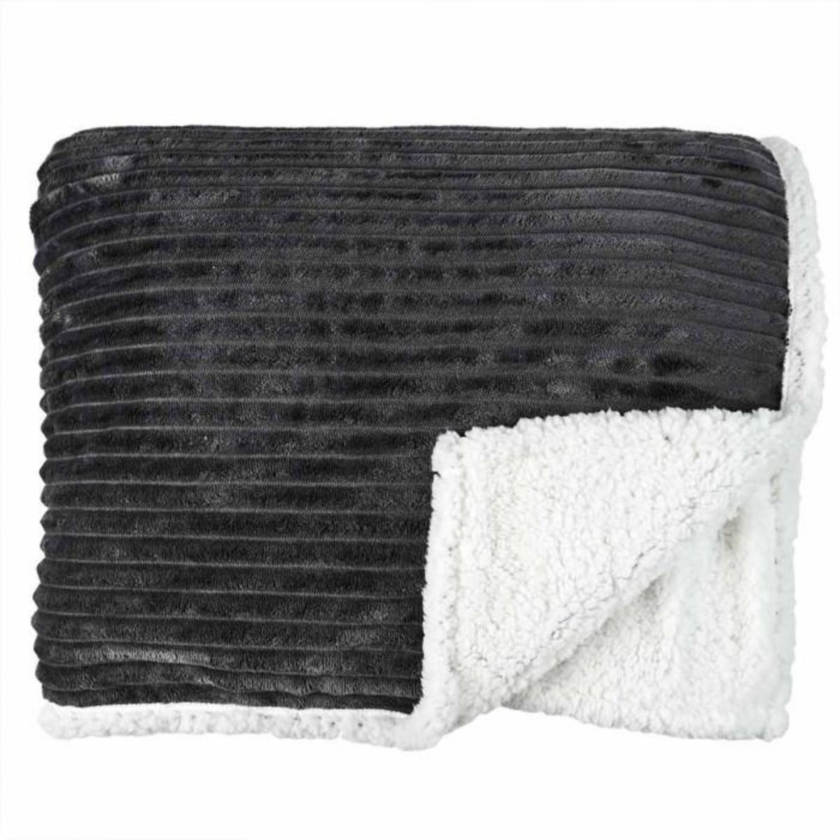 Paris Prix Plaid Flanelle Côtelé  Sherpa  180x220cm Gris