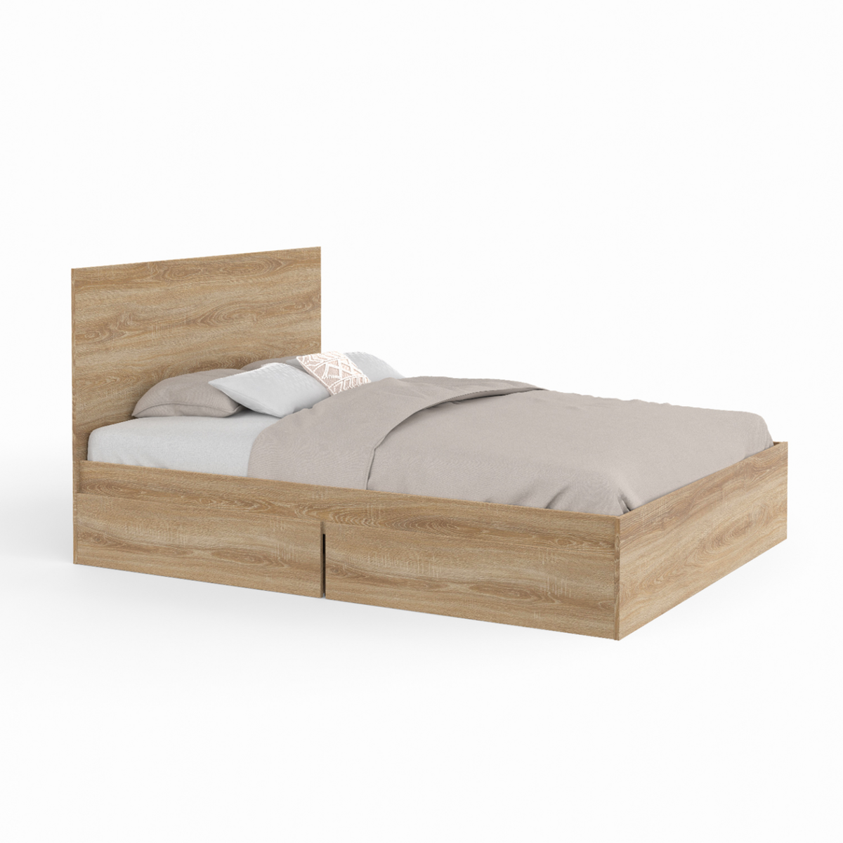 ID MARKET Lit double OMAHA 4 tiroirs sur roulettes avec tête de lit et sommier 140 x 190 cm façon hêtre