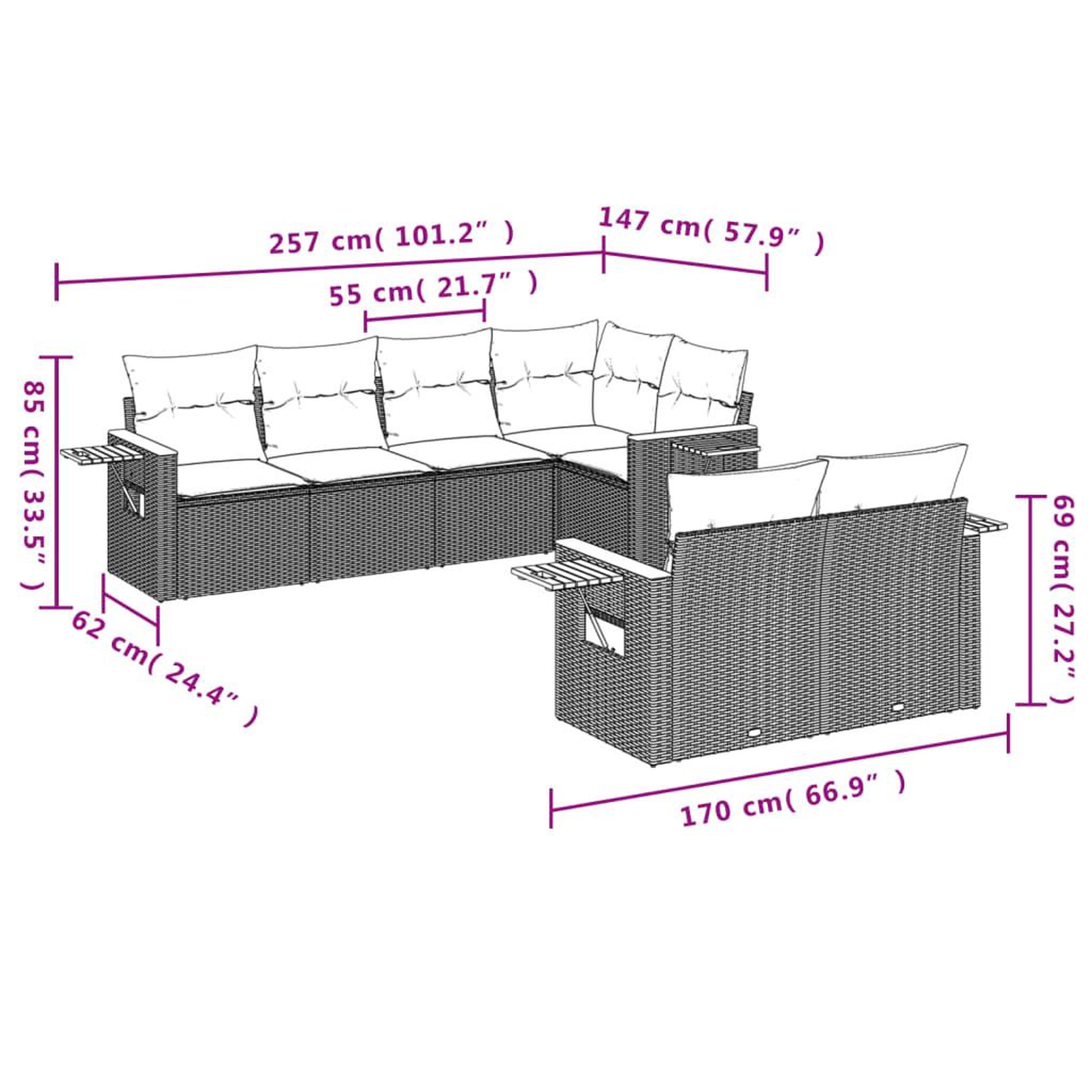 Voir la diapositive 4 : VIDAXL Salon de jardin avec coussins 7 pcs gris resine tressee