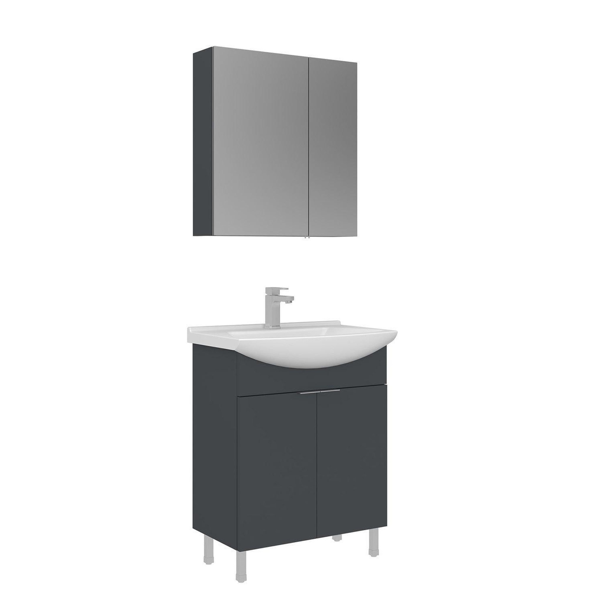 Habitat et Jardin Meuble avec simple vasque et miroir  Purus 65  - 65 x 50 x 83 cm - Matte Anthracite