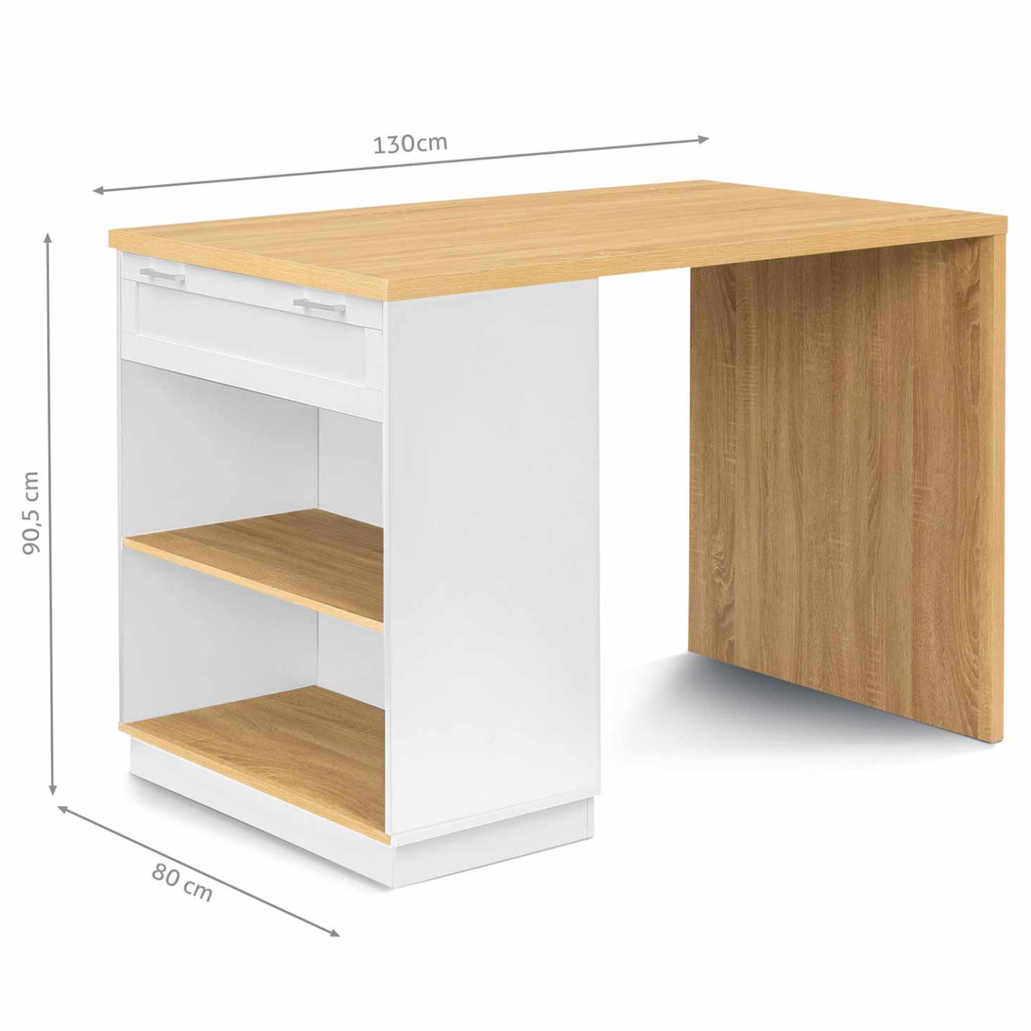 Voir la diapositive 5 : ID MARKET Ilot central mange debout 4 personnes vito 130 cm blanc et plateau bois