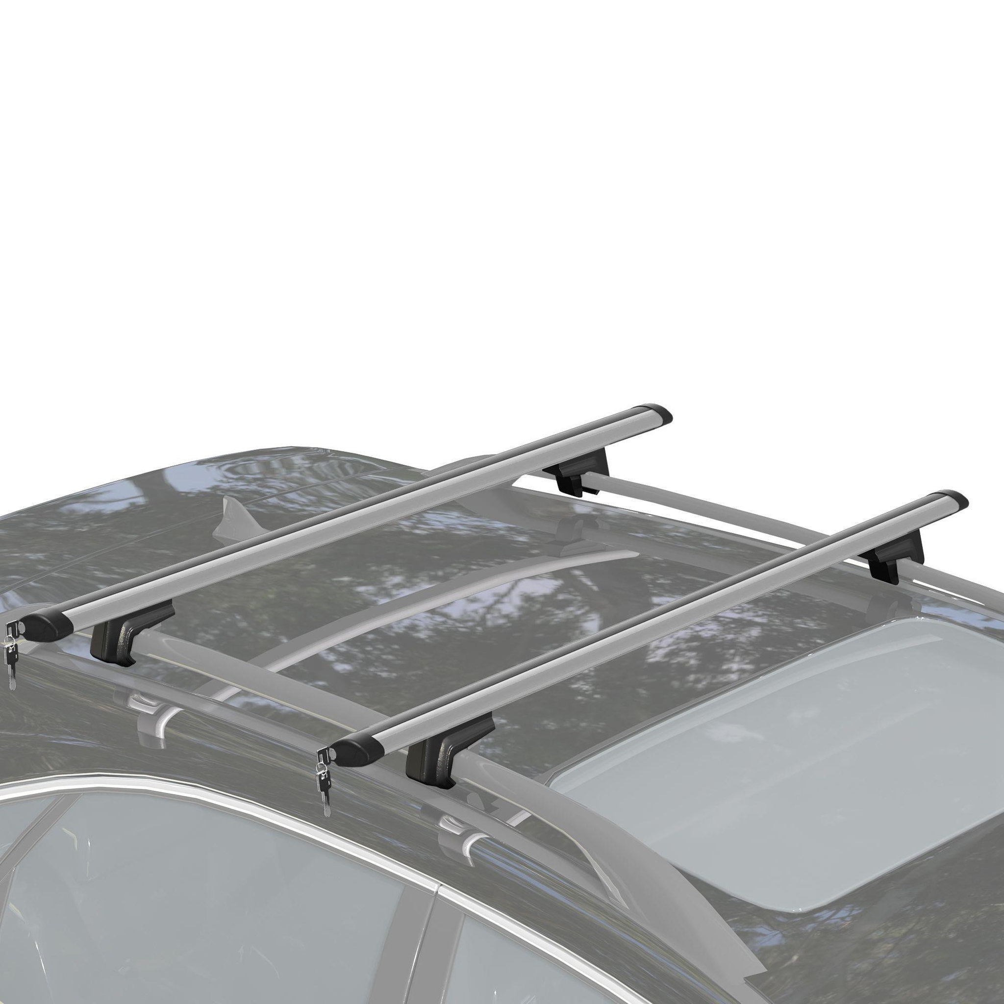 Voir la diapositive 2 : HOMCOM Barres de toit de voiture verrouillables 2 clés fournies dim. 123,5L x 5,5l x 7H cm aluminium noir