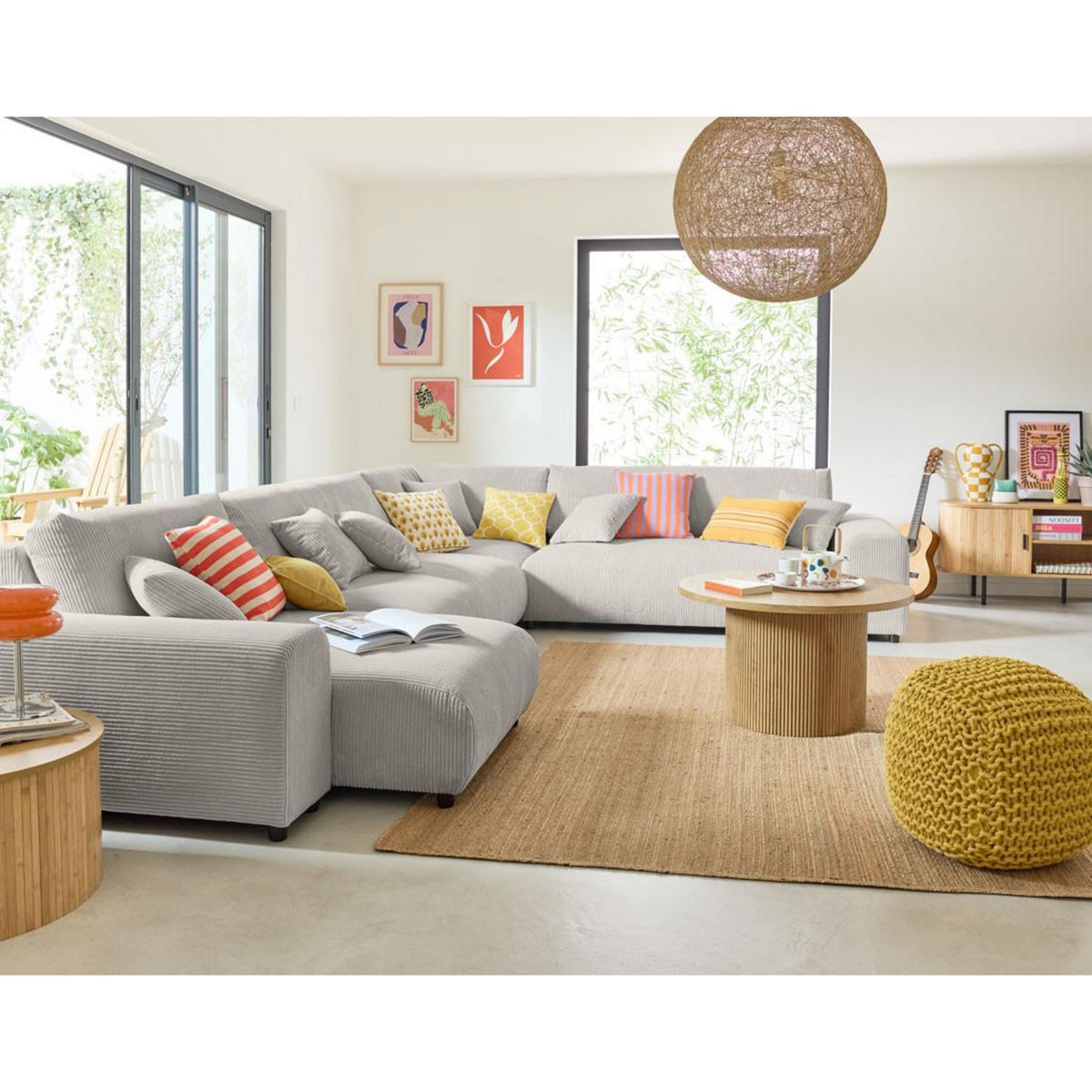 LISA DESIGN Garance - canapé modulable d'angle droit - 8 places - en velours côtelé