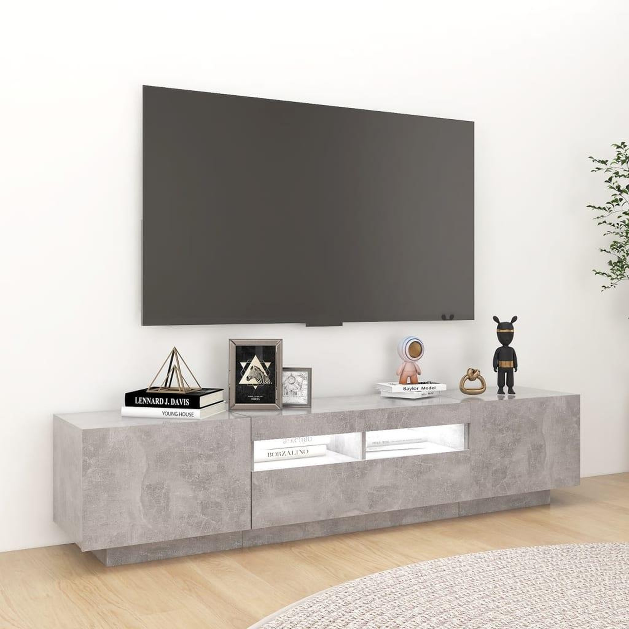 Voir la diapositive 5 : VIDAXL Meuble TV avec lumieres LED Gris beton 180x35x40 cm