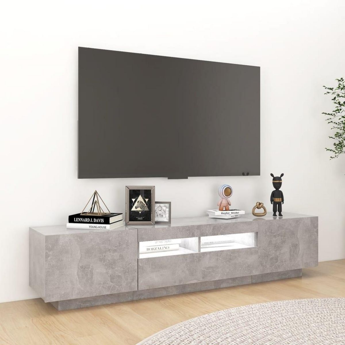 VIDAXL Meuble TV avec lumieres LED Gris beton 180x35x40 cm