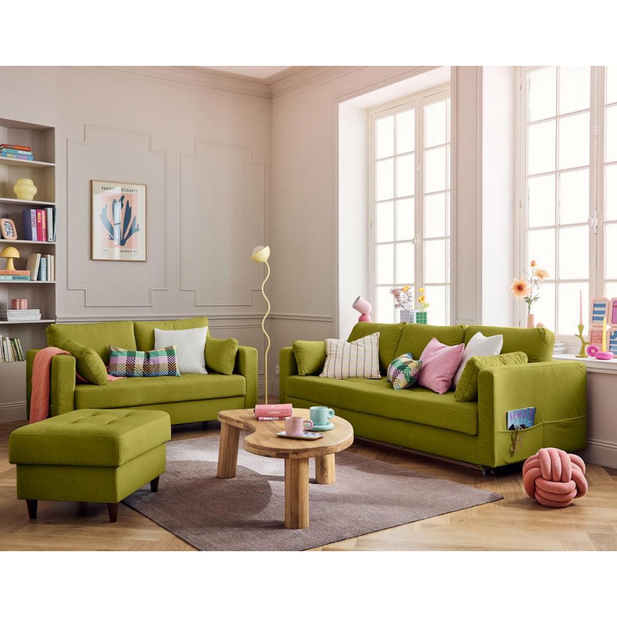 LISA DESIGN Anna - canapé droit 2 places avec poche en velours - pieds en bois