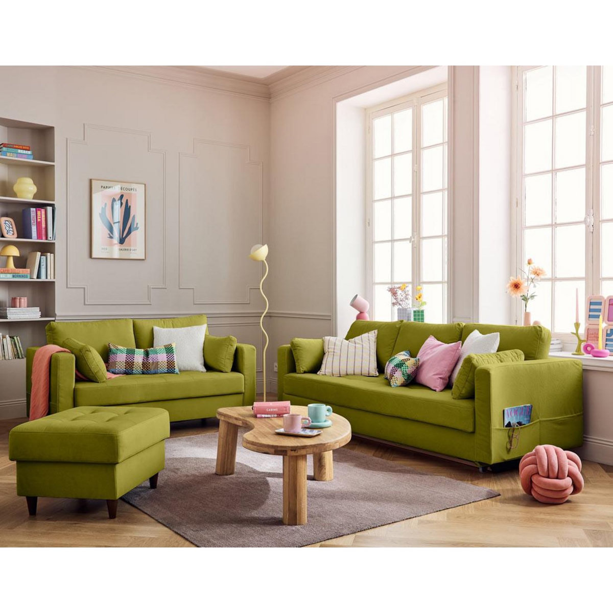 LISA DESIGN Anna - canapé droit 2 places avec poche en velours - pieds en bois