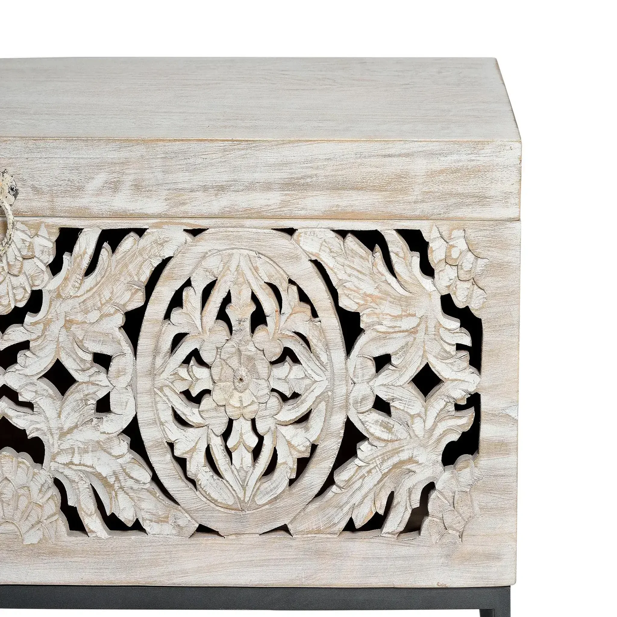 Voir la diapositive 3 : GINER Y COLOMER SL Coffre en bois de manguier 116 cm style ethnique boho sculpté