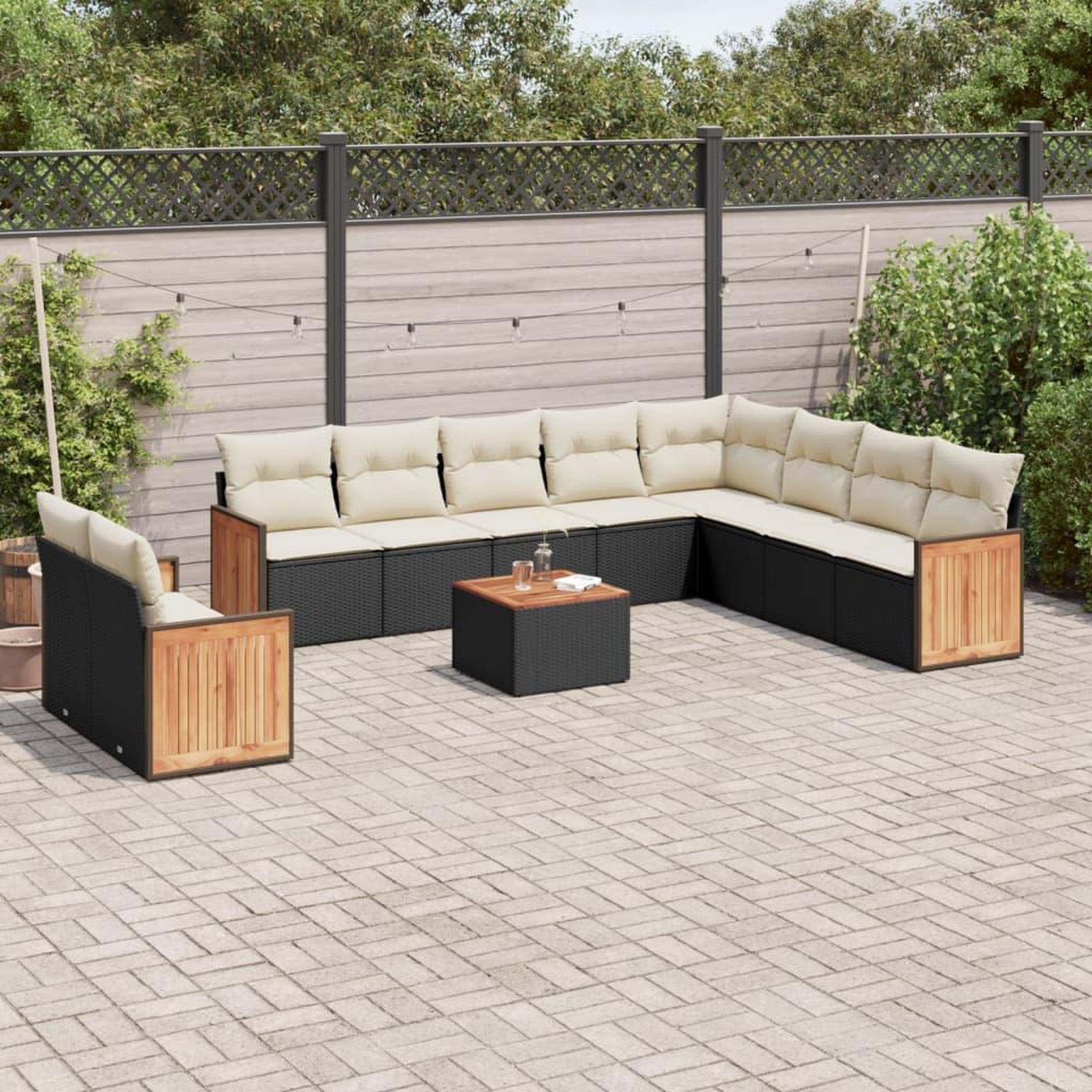 VIDAXL Salon de jardin 11 pcs avec coussins noir resine tressee