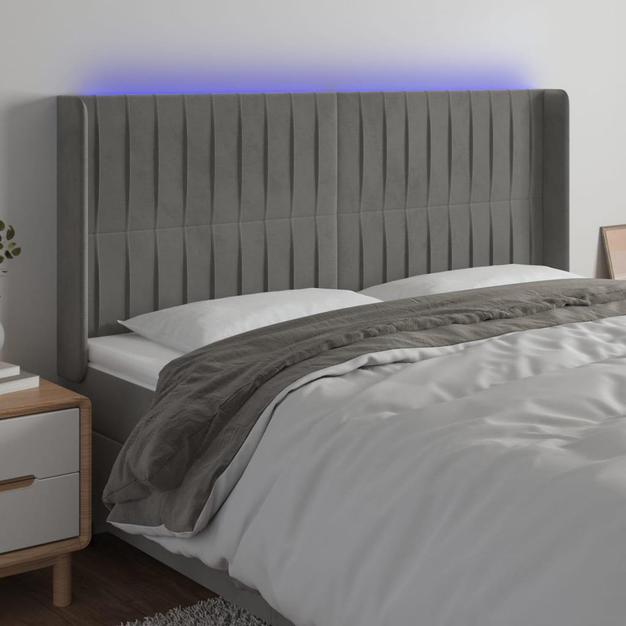 Voir la diapositive 1 : VIDAXL Tete de lit a LED Gris clair 203x16x118/128 cm Velours