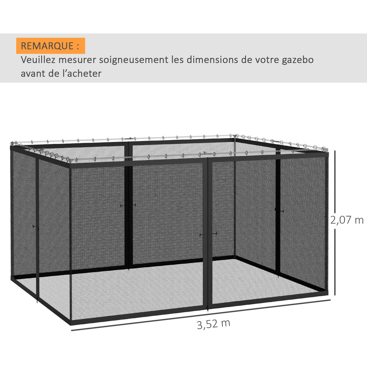 OUTSUNNY Moustiquaire pour tonnelle barnum polyester nylon 3 x 4 m gris foncé