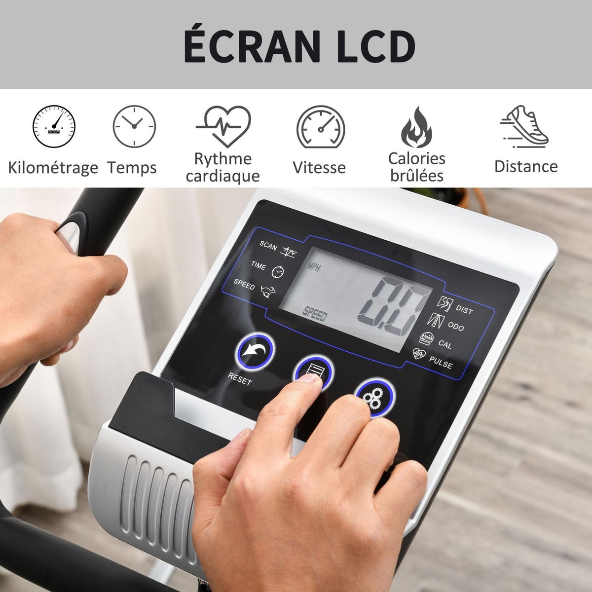 HOMCOM Vélo d'appartement volant d'inertie 8 Kg résistance magnétique 10 niveaux écran LCD multifonction capteur fréquence cardiaque selle réglable acier gris