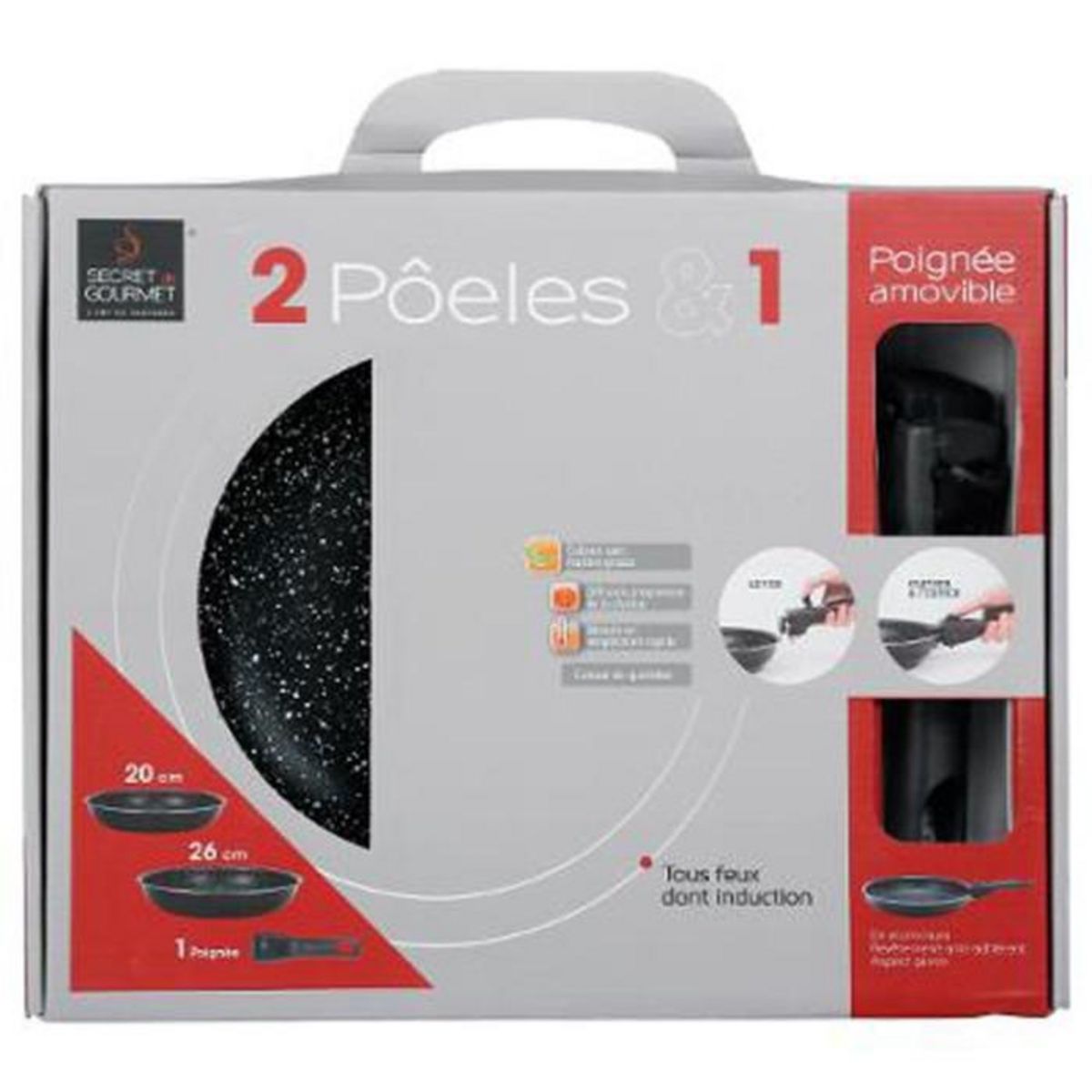 FIVE Lot de 2 Poêles avec 1 poignée amovible - Noir