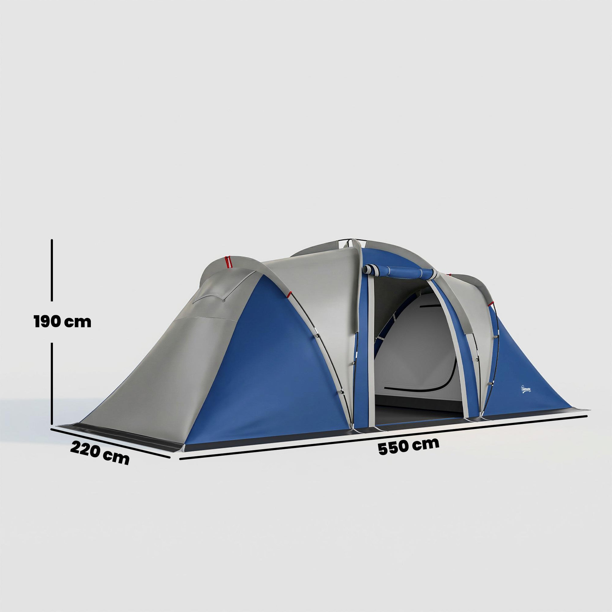 Voir la diapositive 3 : OUTSUNNY Tente de camping tunnel familiale 4-5 pers. Imperméable 3000mm - 550x220x190cm - bleu