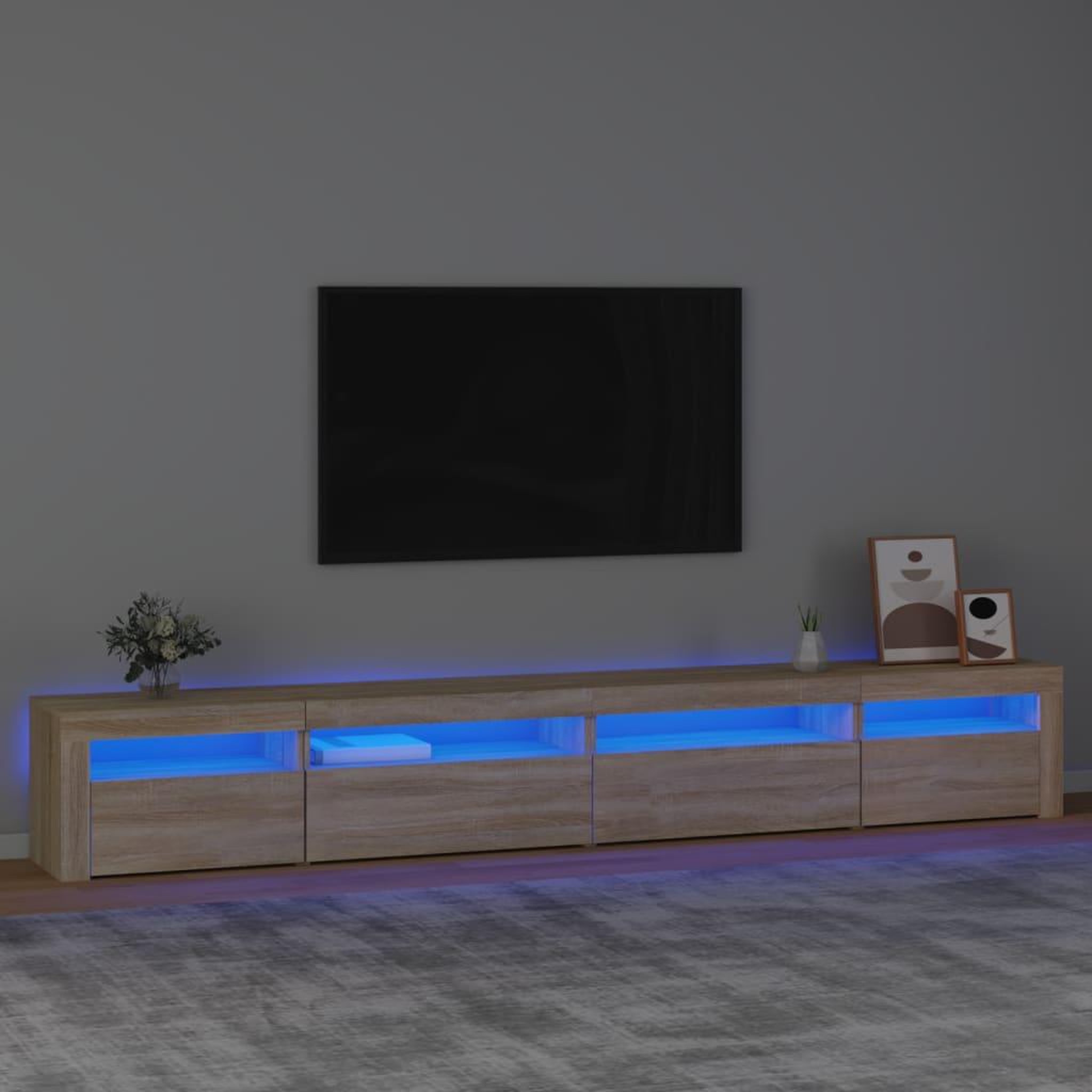 Voir la diapositive 1 : VIDAXL Meuble TV avec lumieres LED Chene sonoma 270x35x40 cm