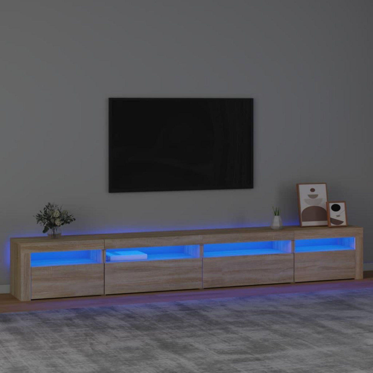 VIDAXL Meuble TV avec lumieres LED Chene sonoma 270x35x40 cm