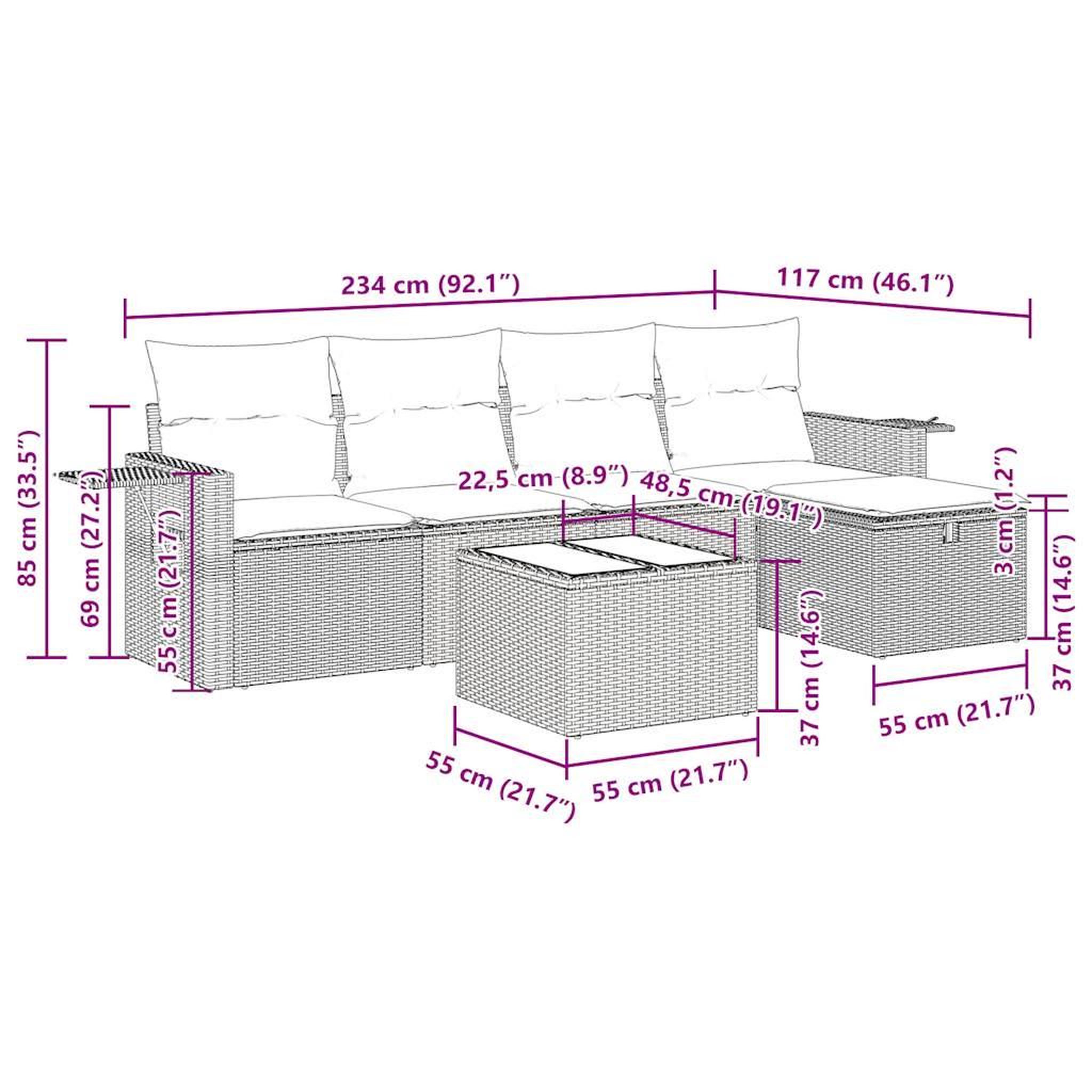 Voir la diapositive 6 : VIDAXL Salon de jardin 6 pcs avec coussins noir resine tressee