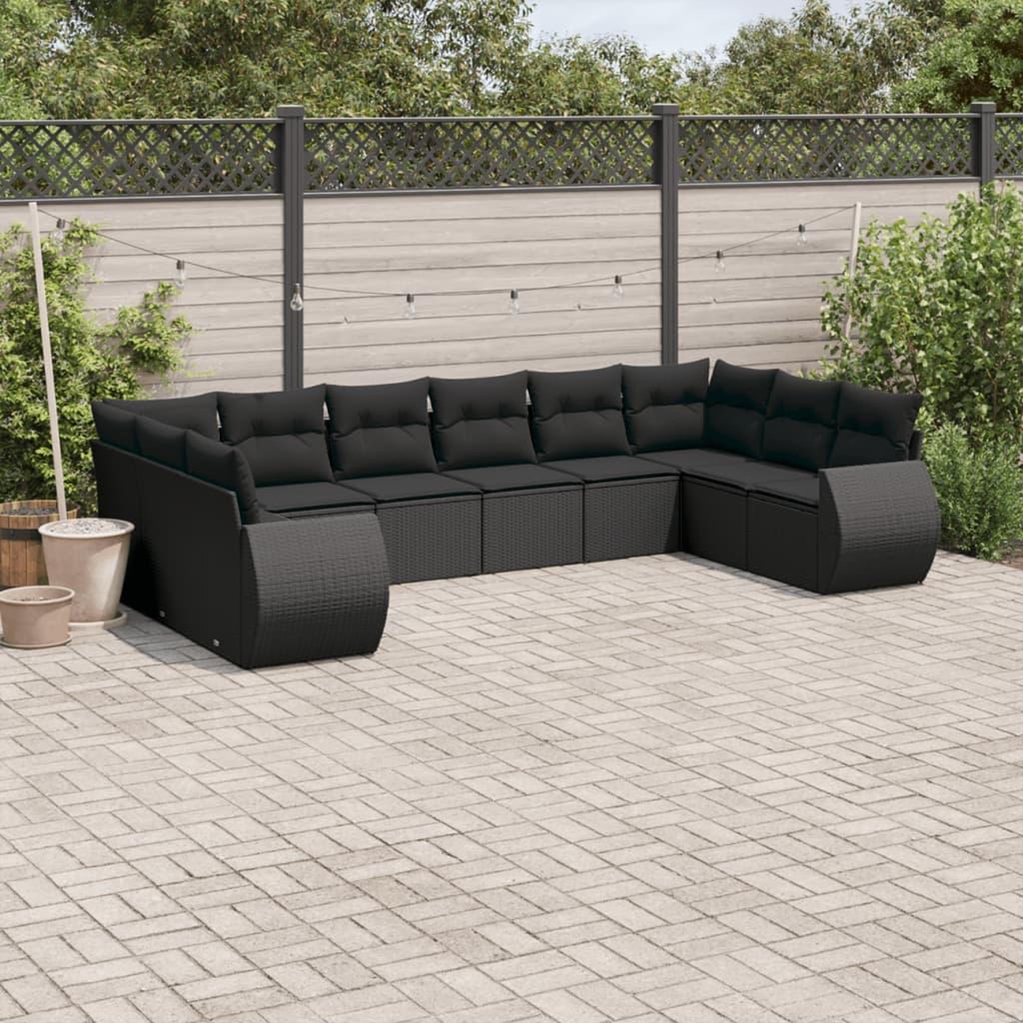 VIDAXL Salon de jardin 10 pcs avec coussins noir resine tressee