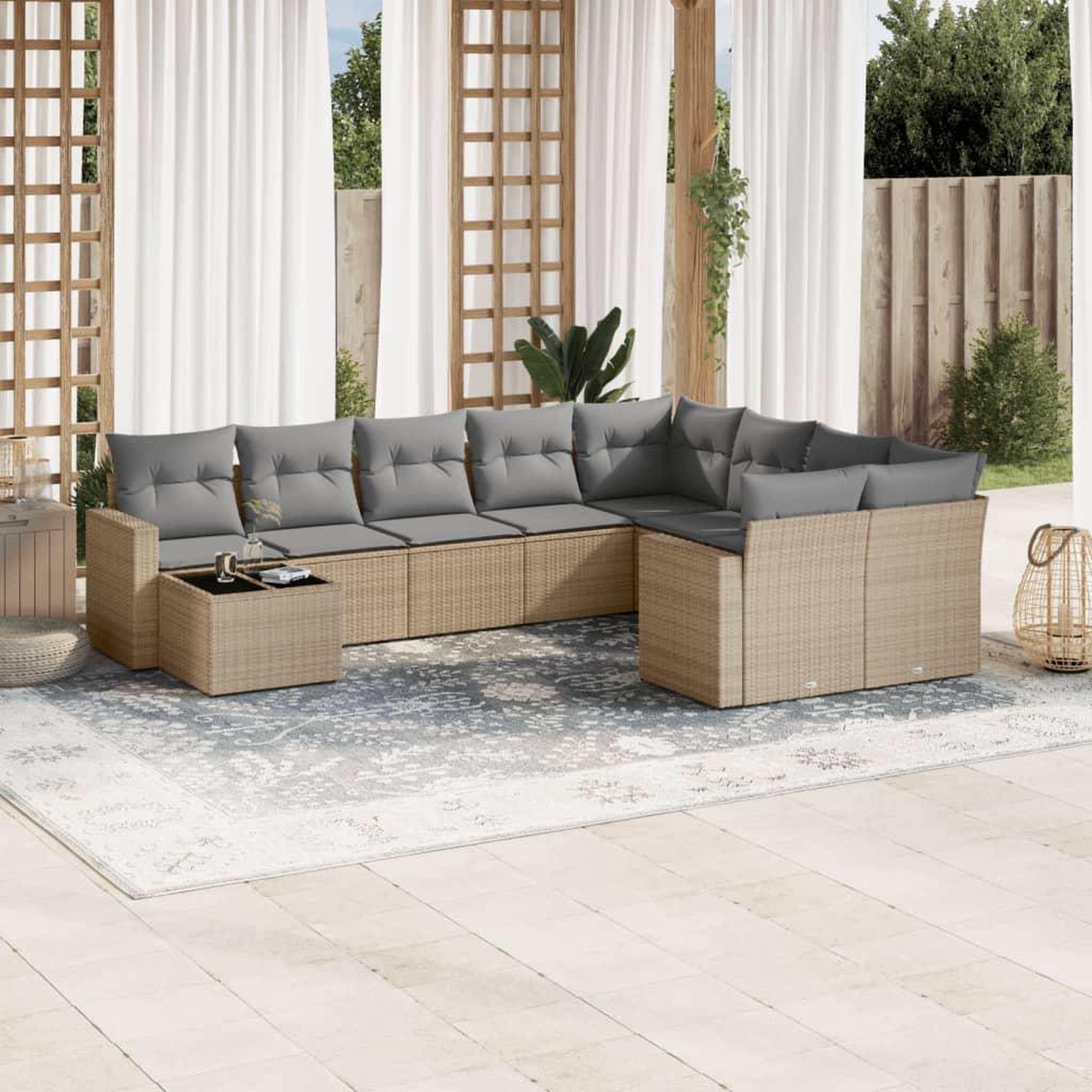 VIDAXL Salon de jardin avec coussins 10 pcs beige resine tressee