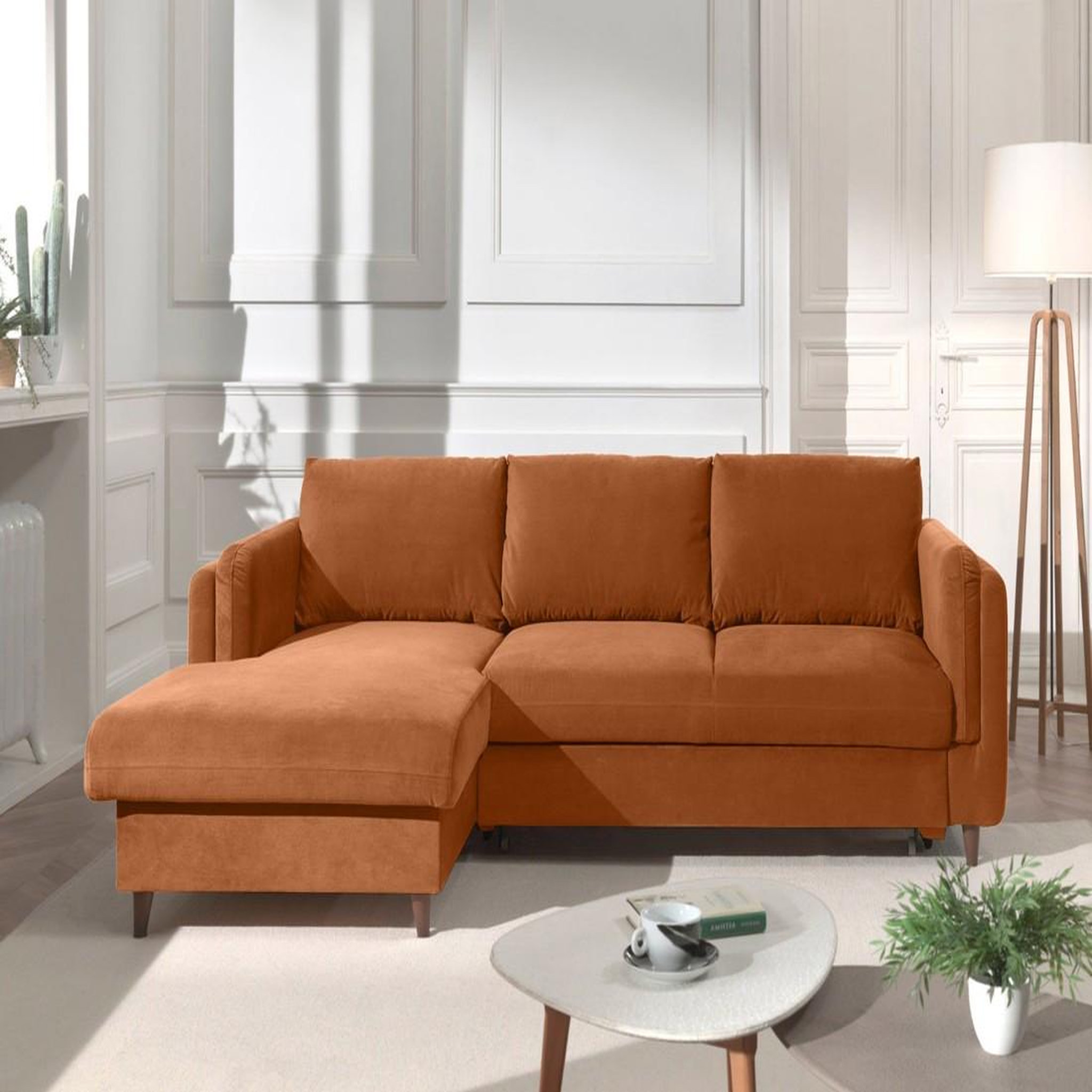 Voir la diapositive 6 : BEST MOBILIER Brooke - canapé d'angle gauche - convertible avec coffre - 4 places - en velours