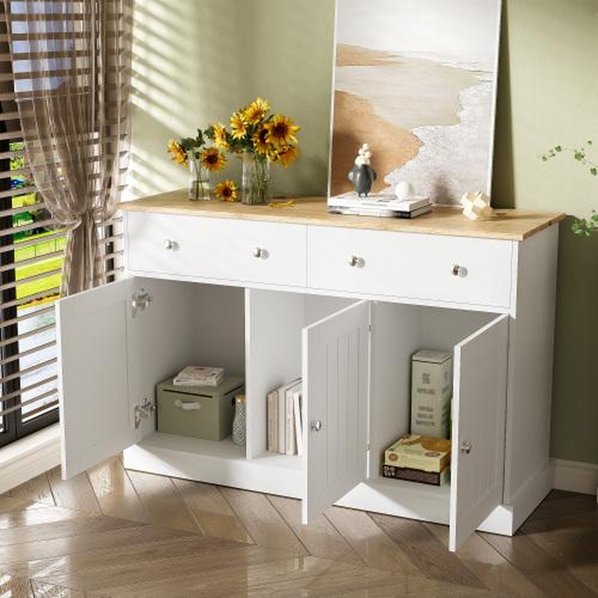 Voir la diapositive 2 : MERAX Buffet 3 porte(s) 2 tiroir(s) - 120 cm blanc panneau de particules