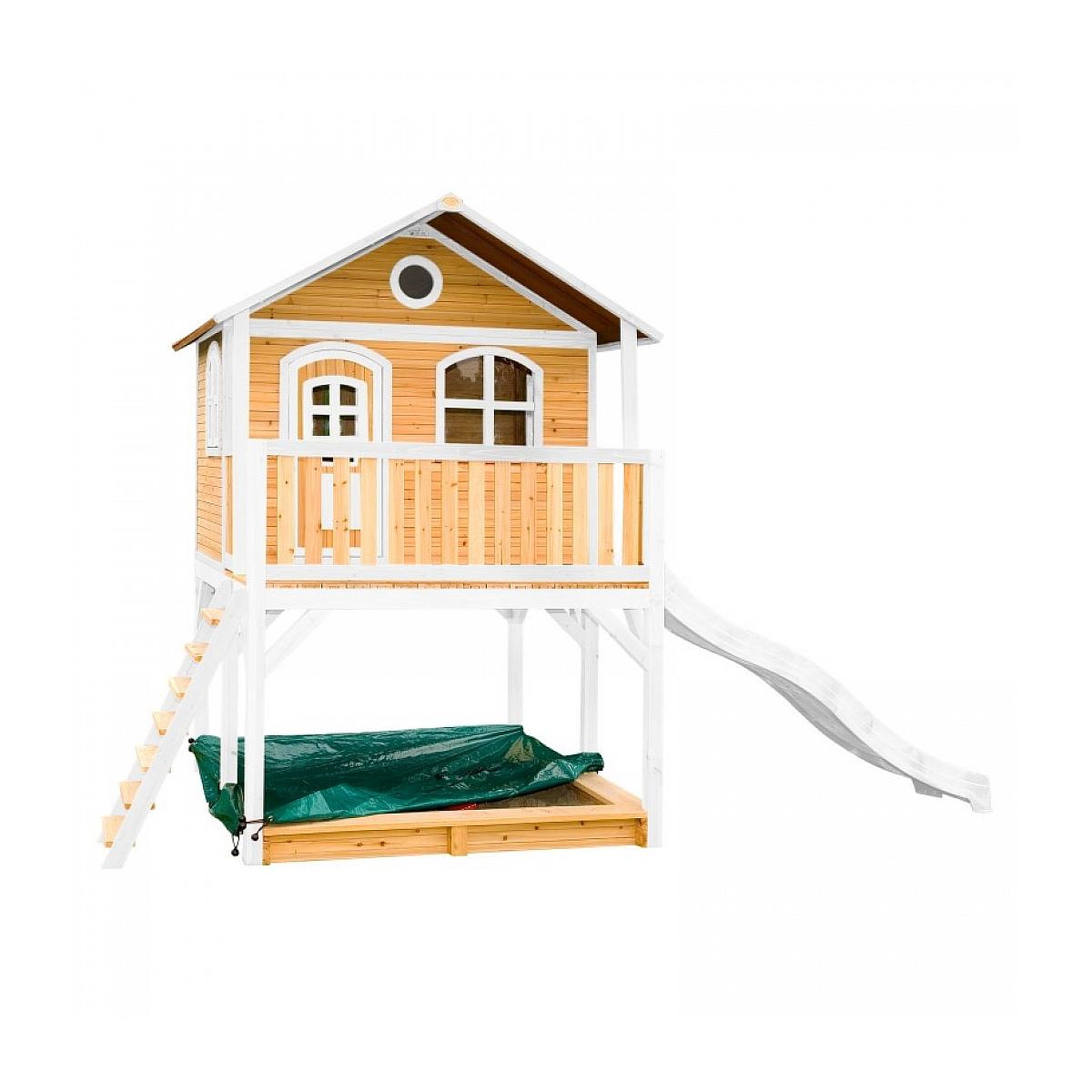 Axi House AXI Maisonnette MARC Brun Blanc avec toboggan Blanc et bac à sable